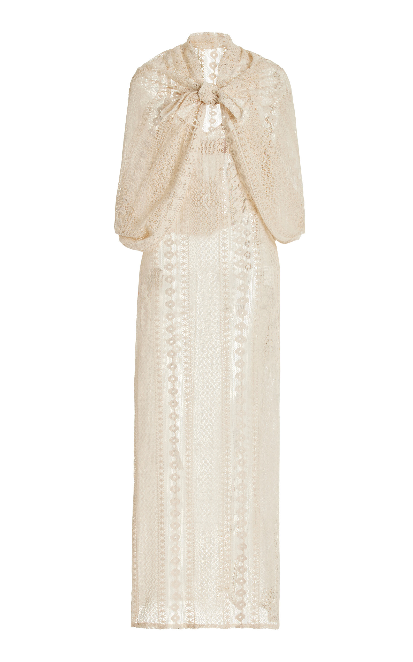 Scarf-Detailed Cotton Crochet Maxi Dress