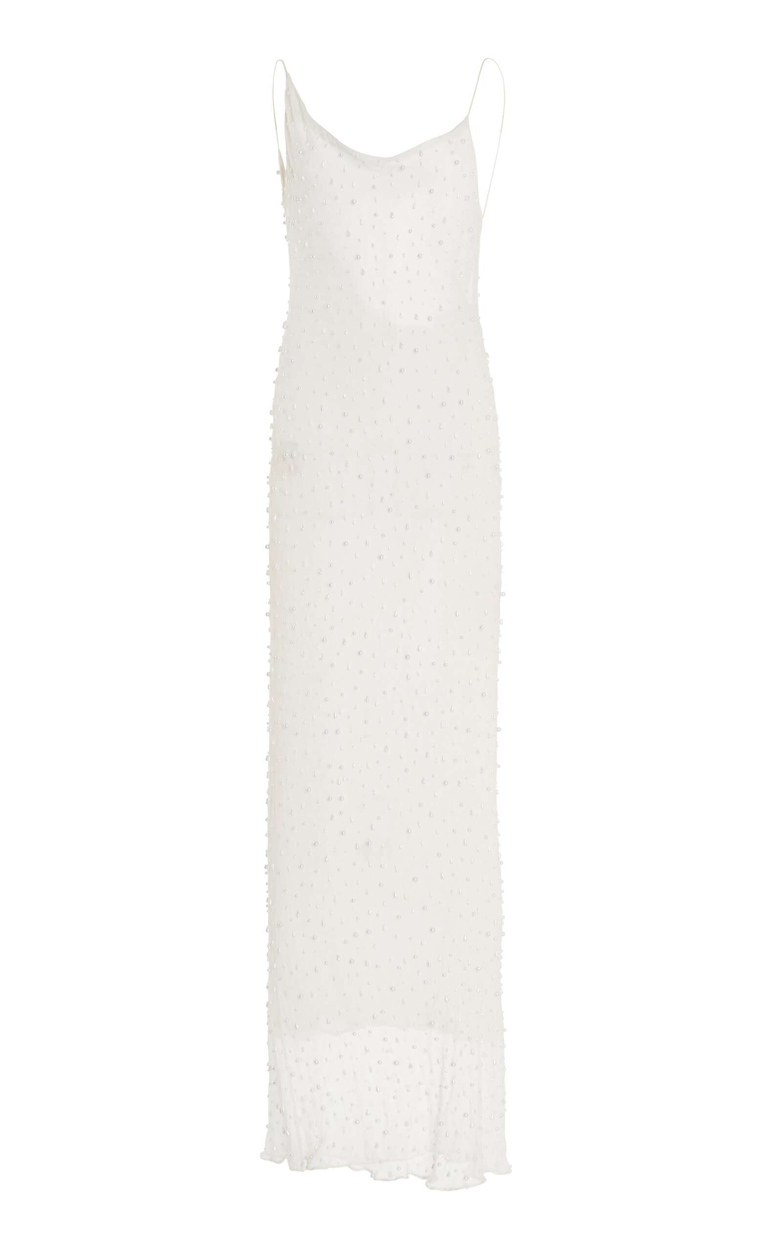 Albus Lumen Freya Beaded Silk Chiffon Slip Dress In White