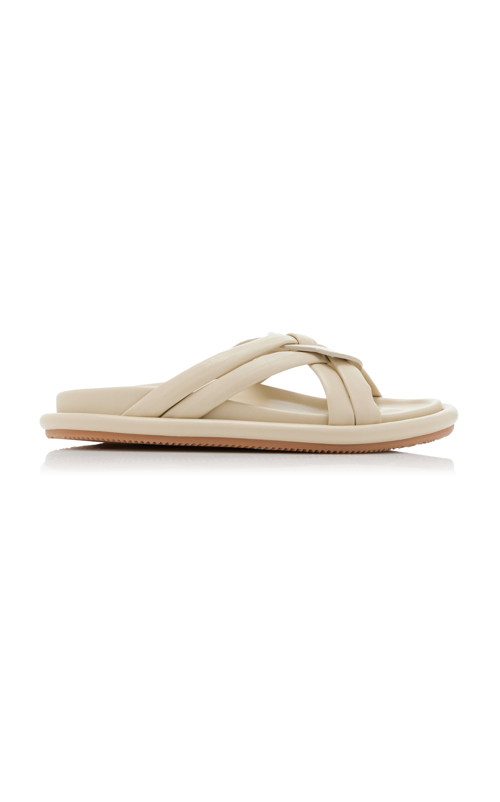 Shop Moncler Bell Soft Leather Sandals In Ivory