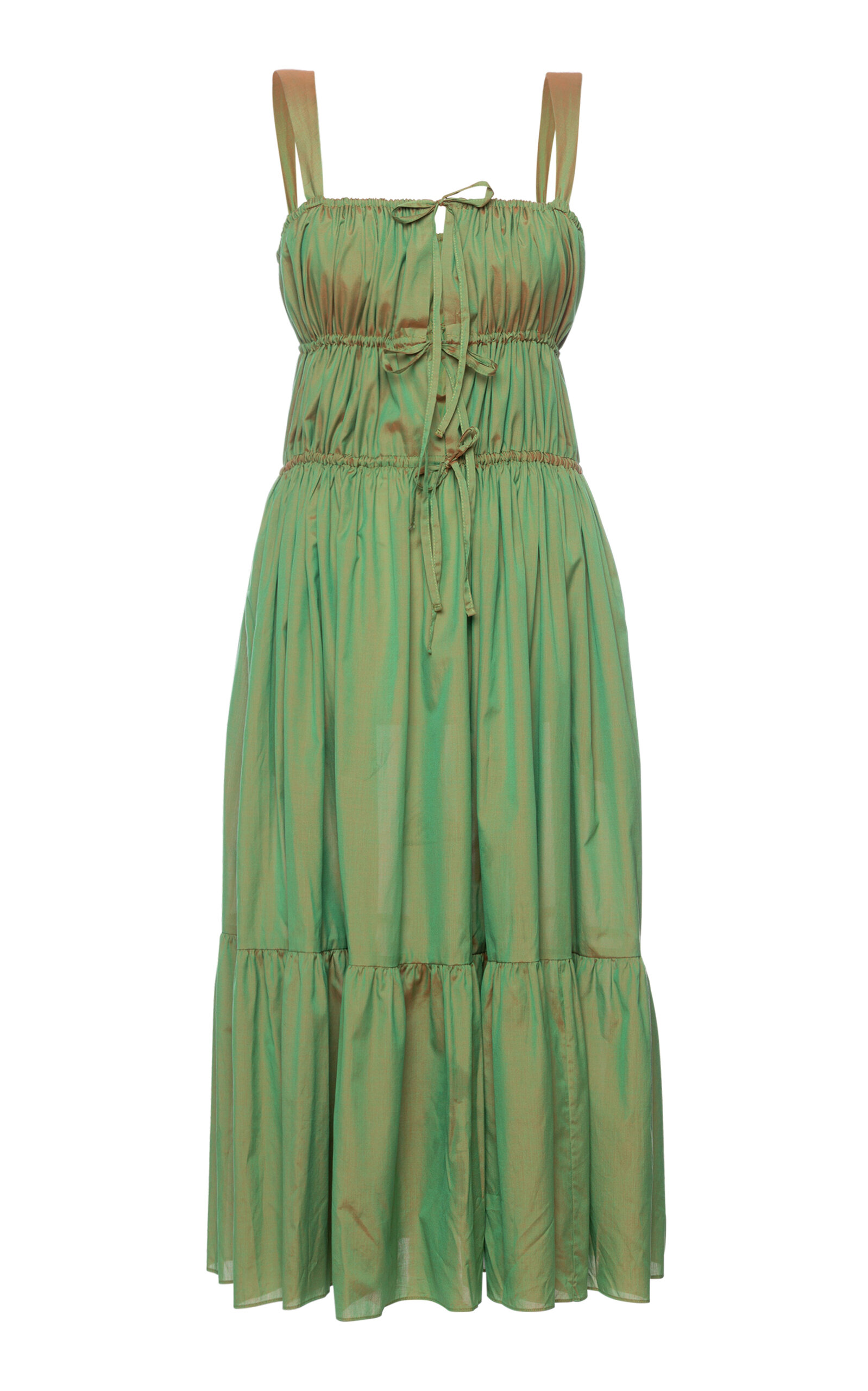 Lena Hoschek Antonella Ruched Cotton Midi Dress In Green