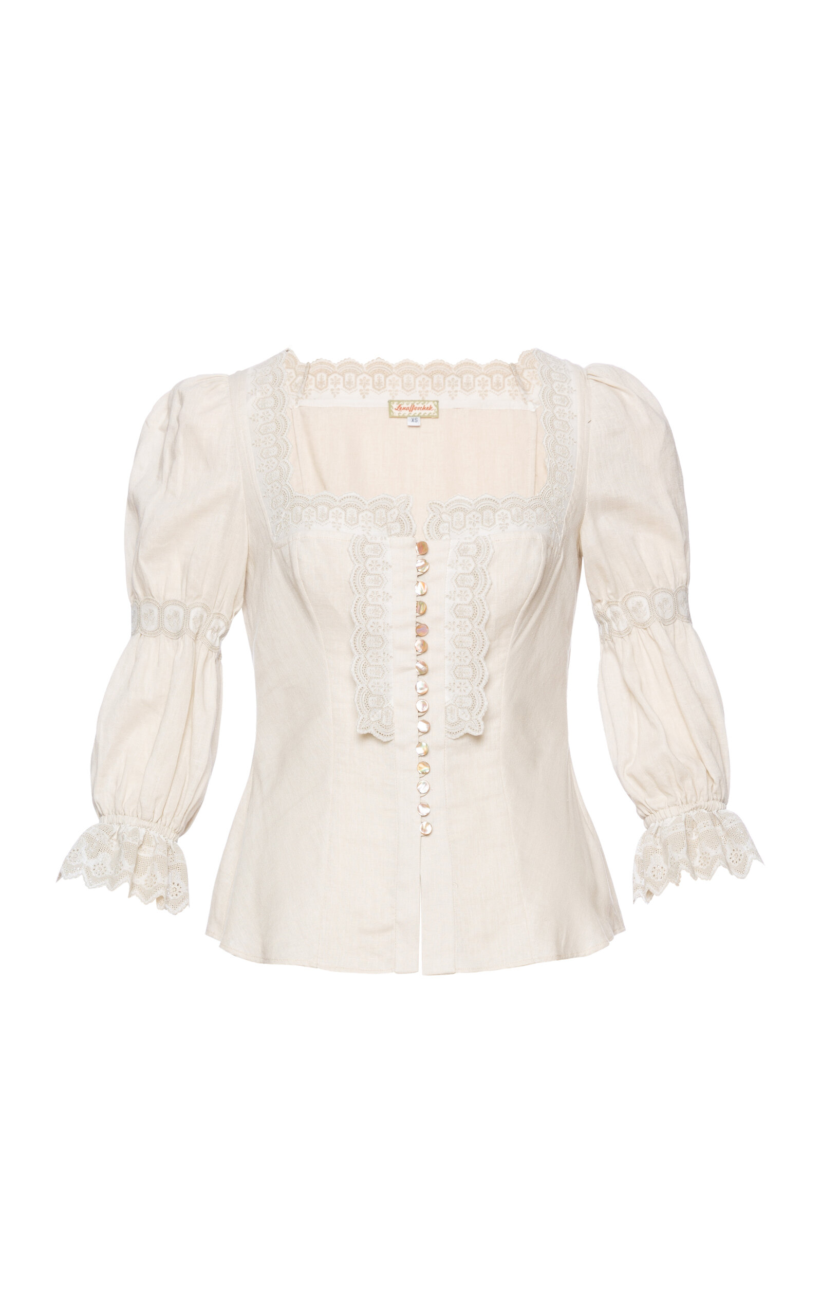 Lena Hoschek Costanza Ruched Linen-Blend Top - White - XL