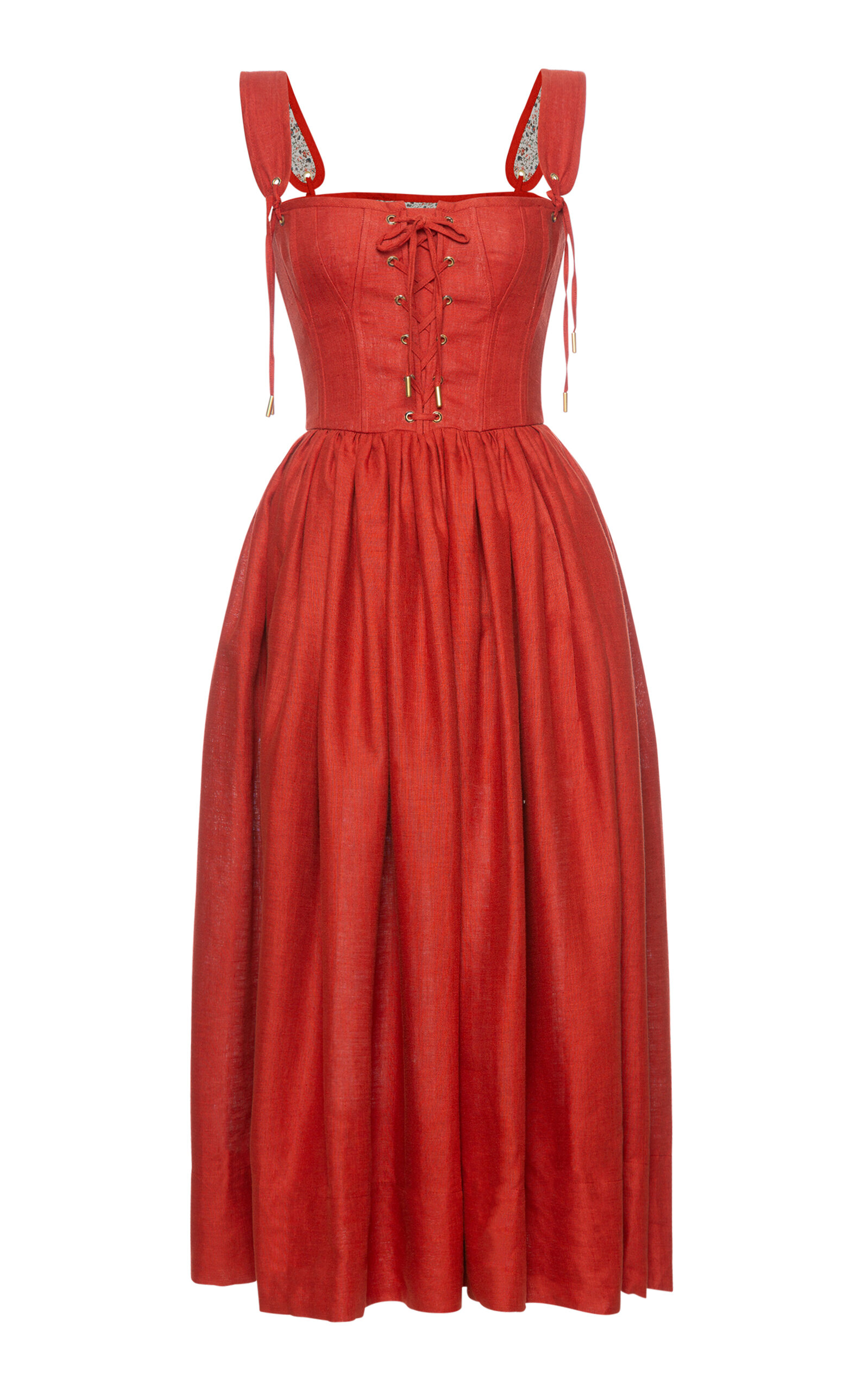 Lena Hoschek Giuseppina Corset Cotton Midi Dress In Red