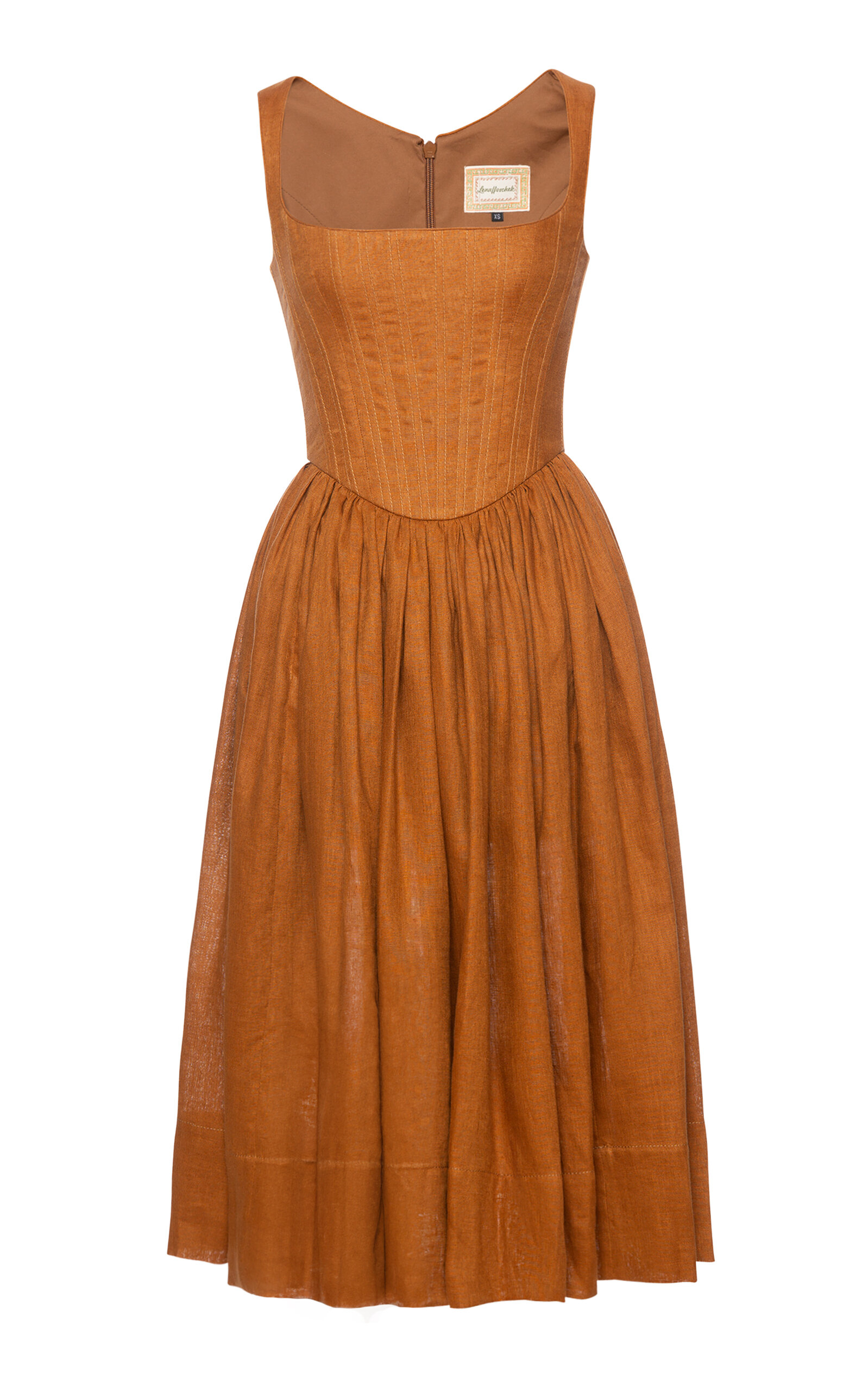 Lena Hoschek Tessa Corset Linen Midi Dress In Brown | ModeSens