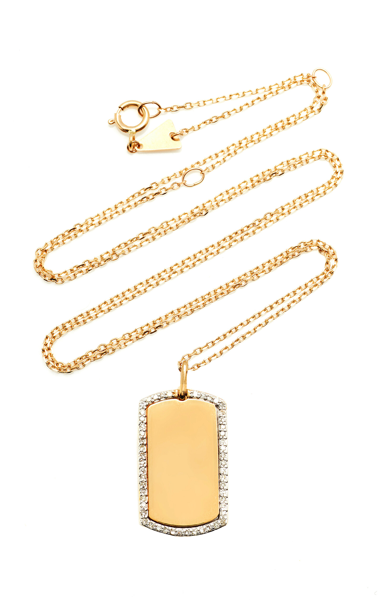 Adina Reyter Dog Tag 14k Yellow Gold Pav√© Diamond Necklace