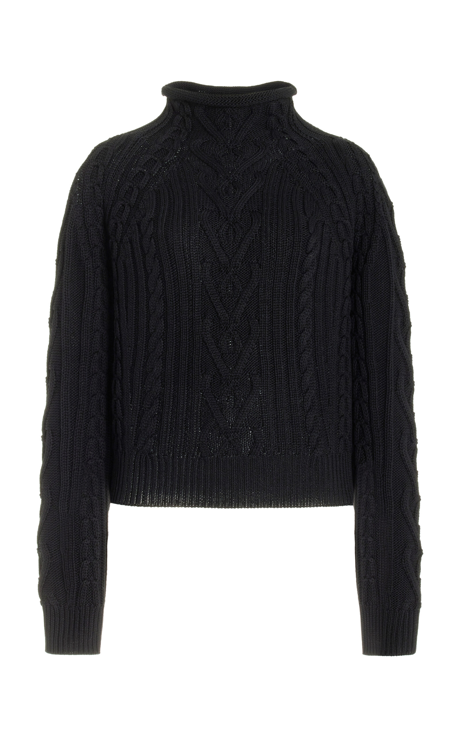 Shop High Sport Aran Cable-knit Cotton Sweater In Black