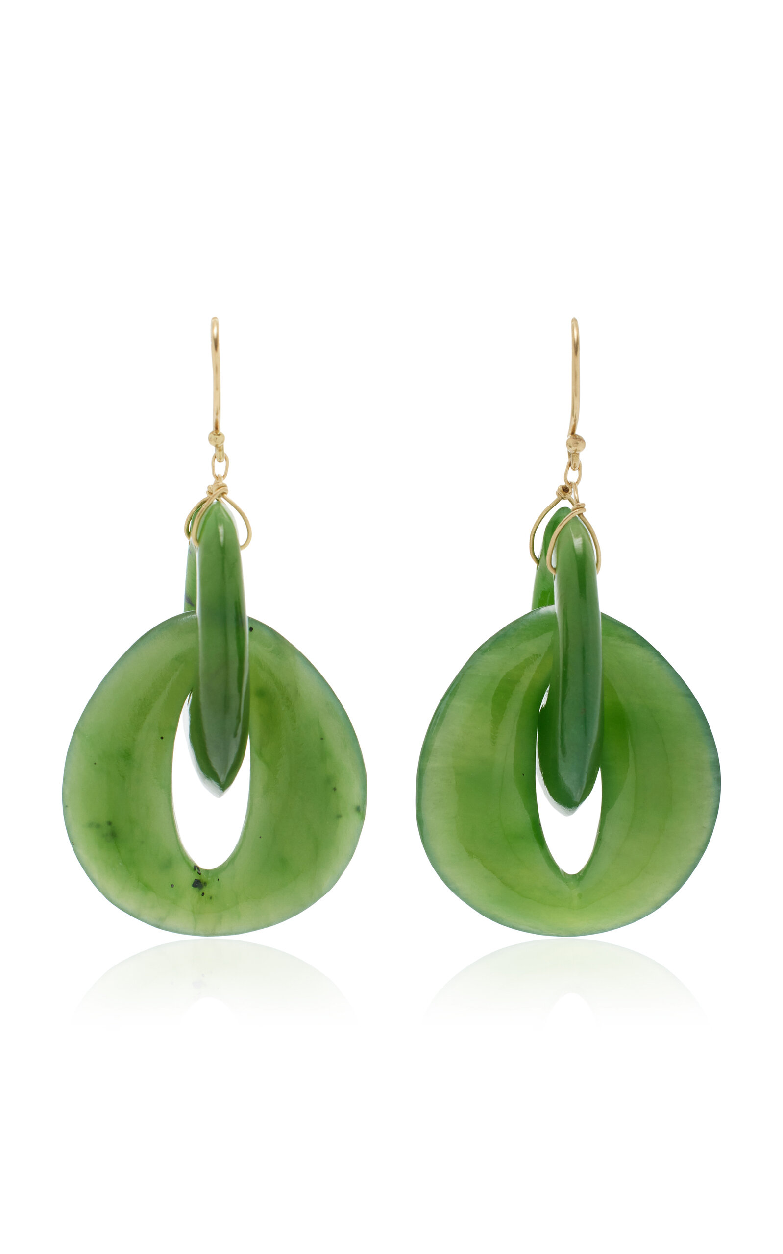 Ten Thousand Things Peacock Eye 18k Yellow Gold Jade Earrings In Green