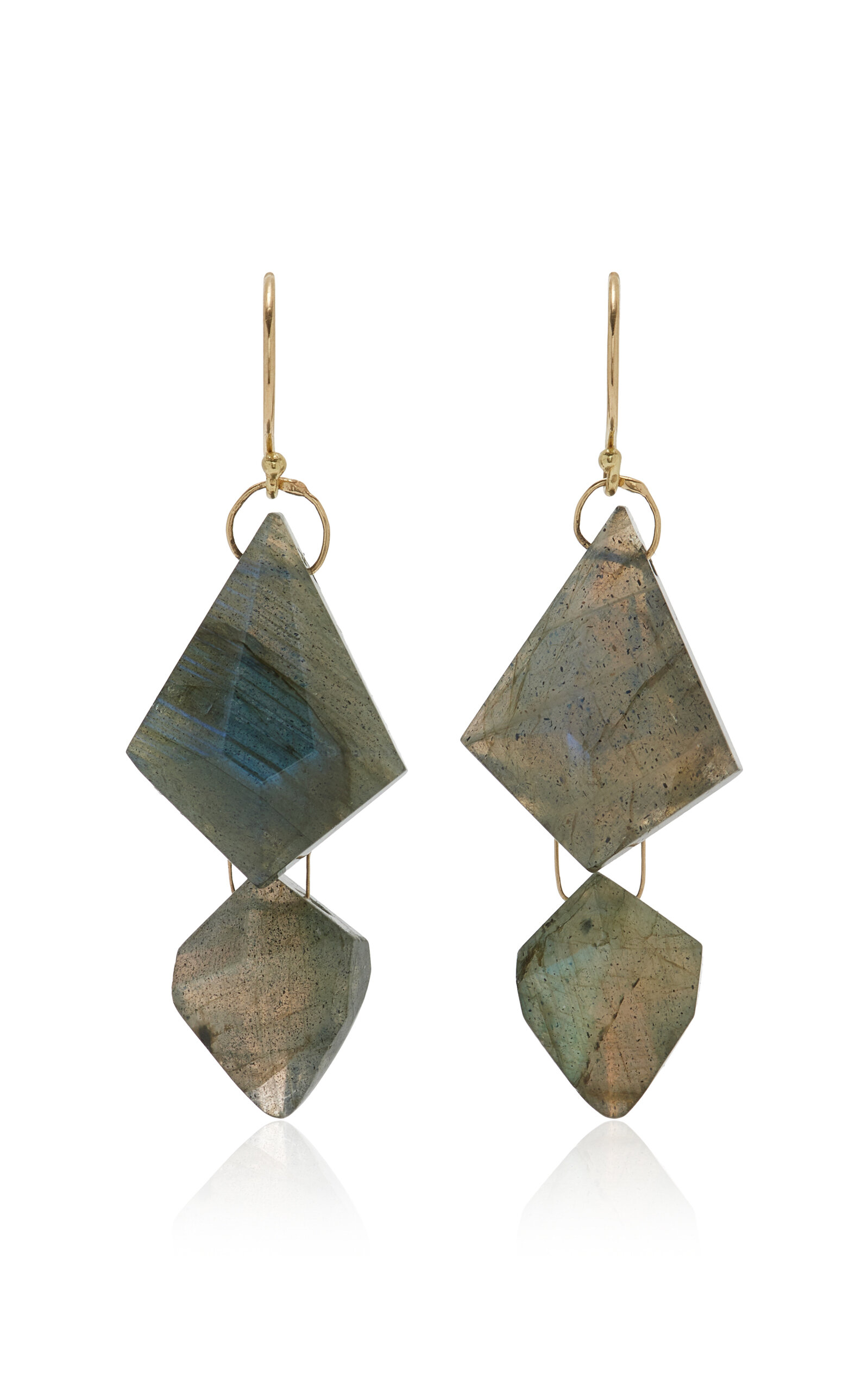 Ten Thousand Things 18k Yellow Gold Labradorite Double Faceted Drop Earrings In Grey