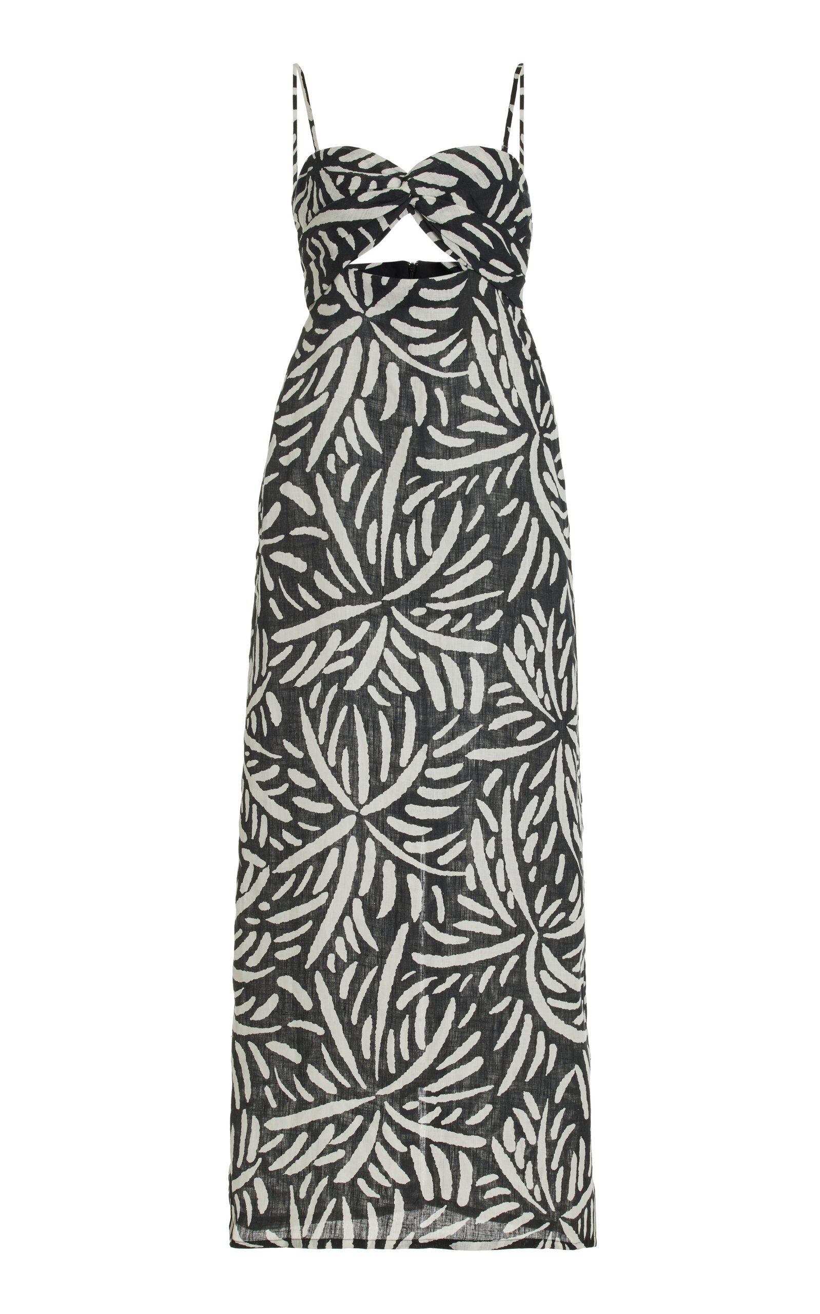 Apia Cutout Palm-Printed Linen Maxi Dress