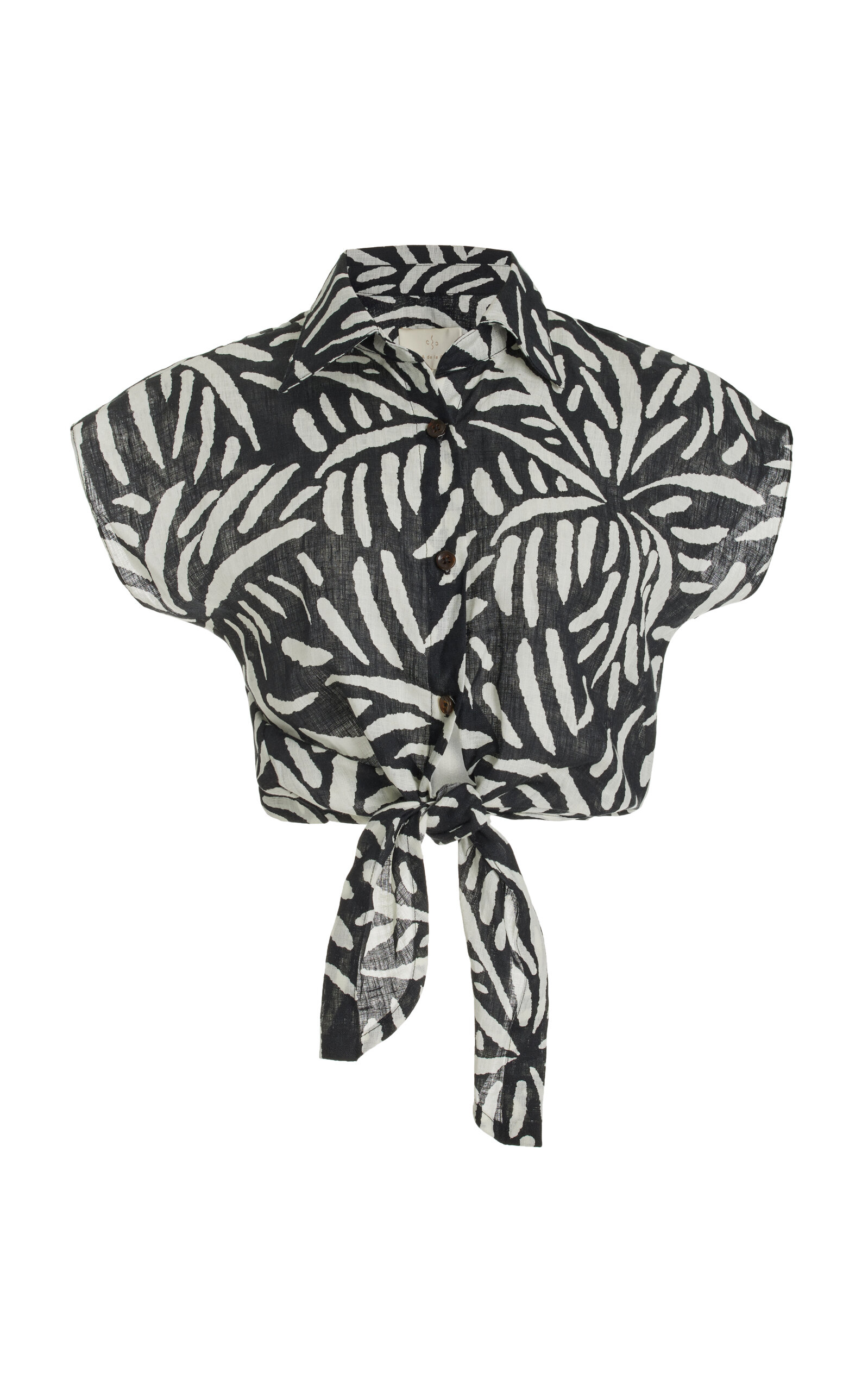Granadina Palm-Printed Linen Cropped Shirt