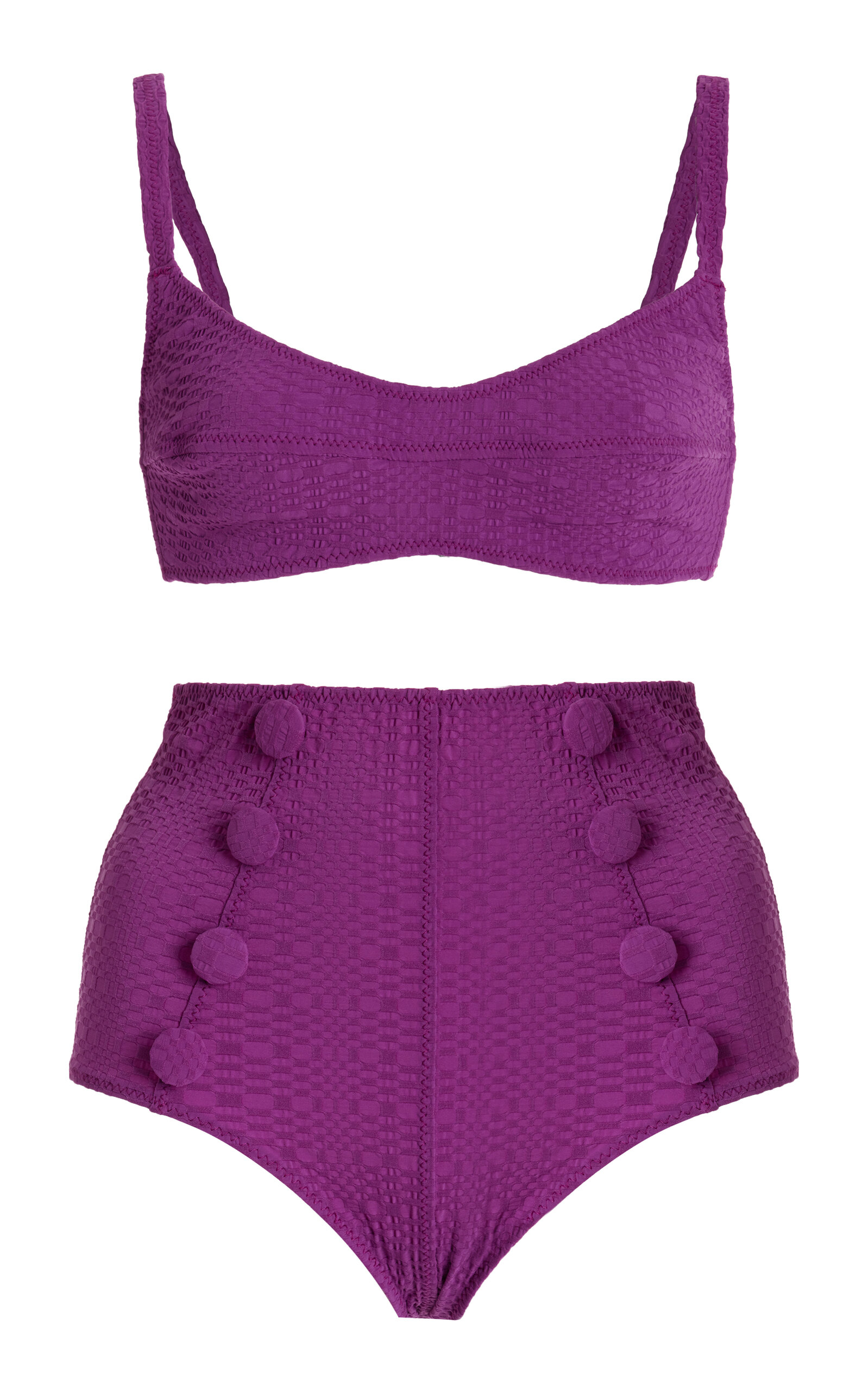Lisa Marie Fernandez Balconette High-waist Bikini Set Blueberry Seersucke 4 In Pink