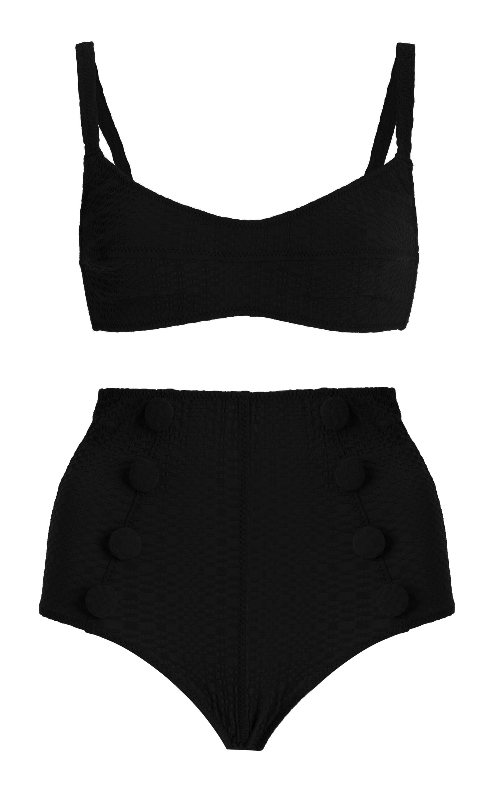 Lisa Marie Fernandez + Net Sustain Button-embellished Seersucker Bikini In Black