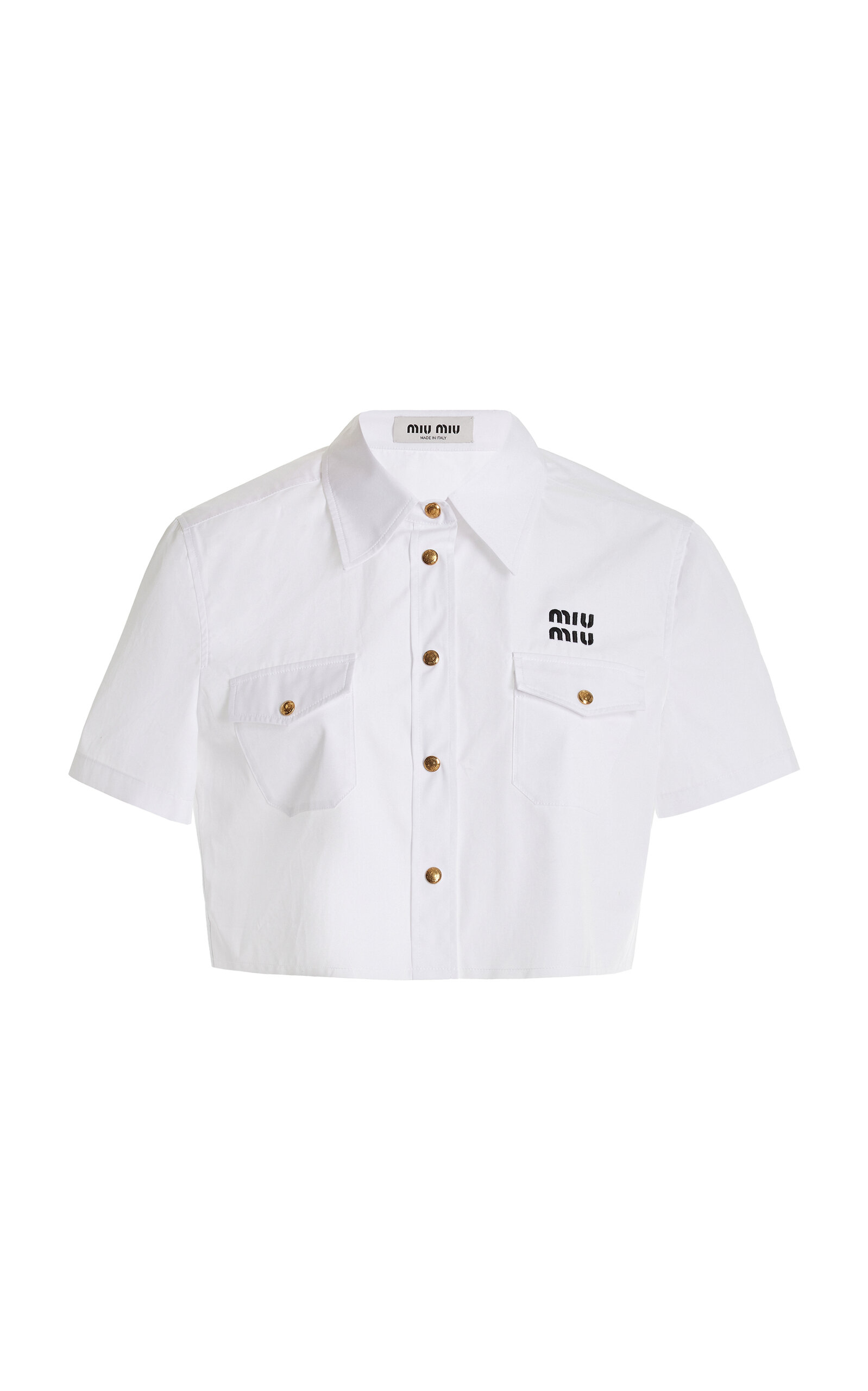 Shop Miu Miu Cropped Cotton-poplin Shirt In White