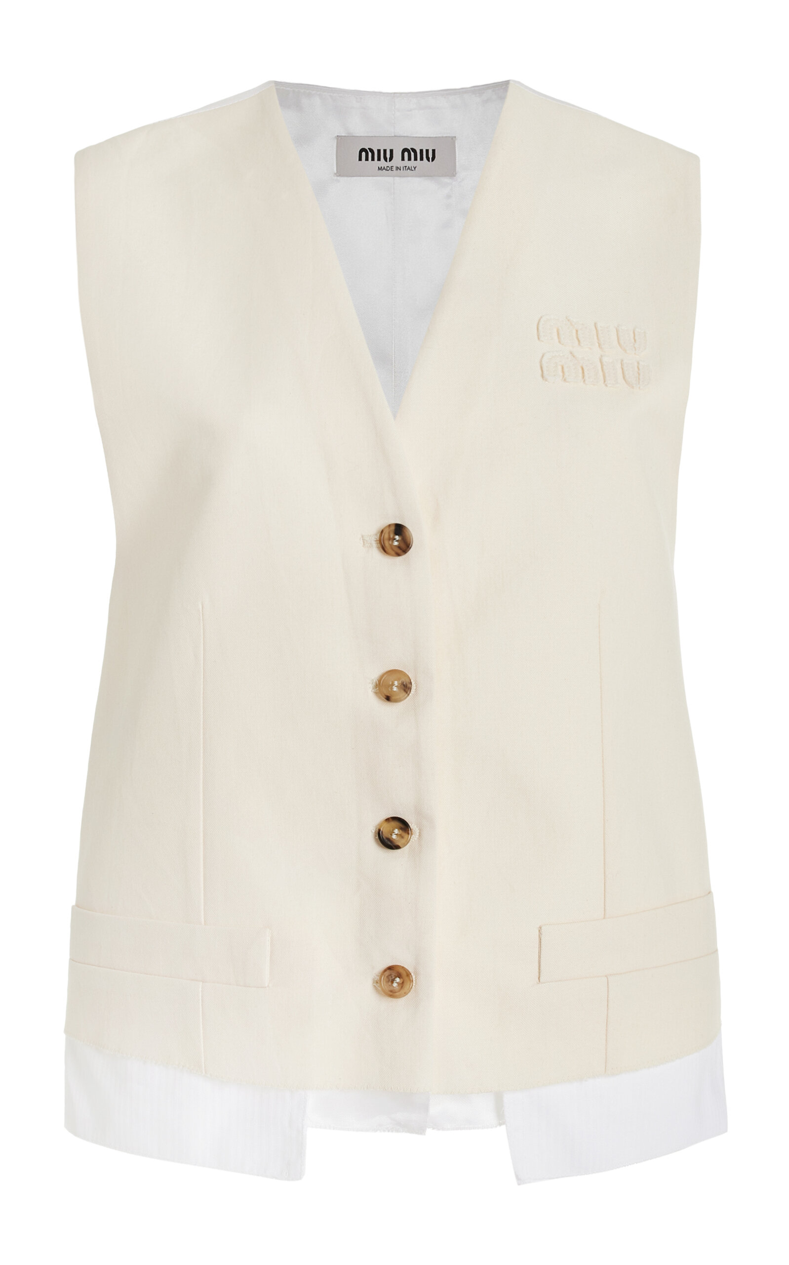 Shop Miu Miu Layered Cotton Vest In Neutral