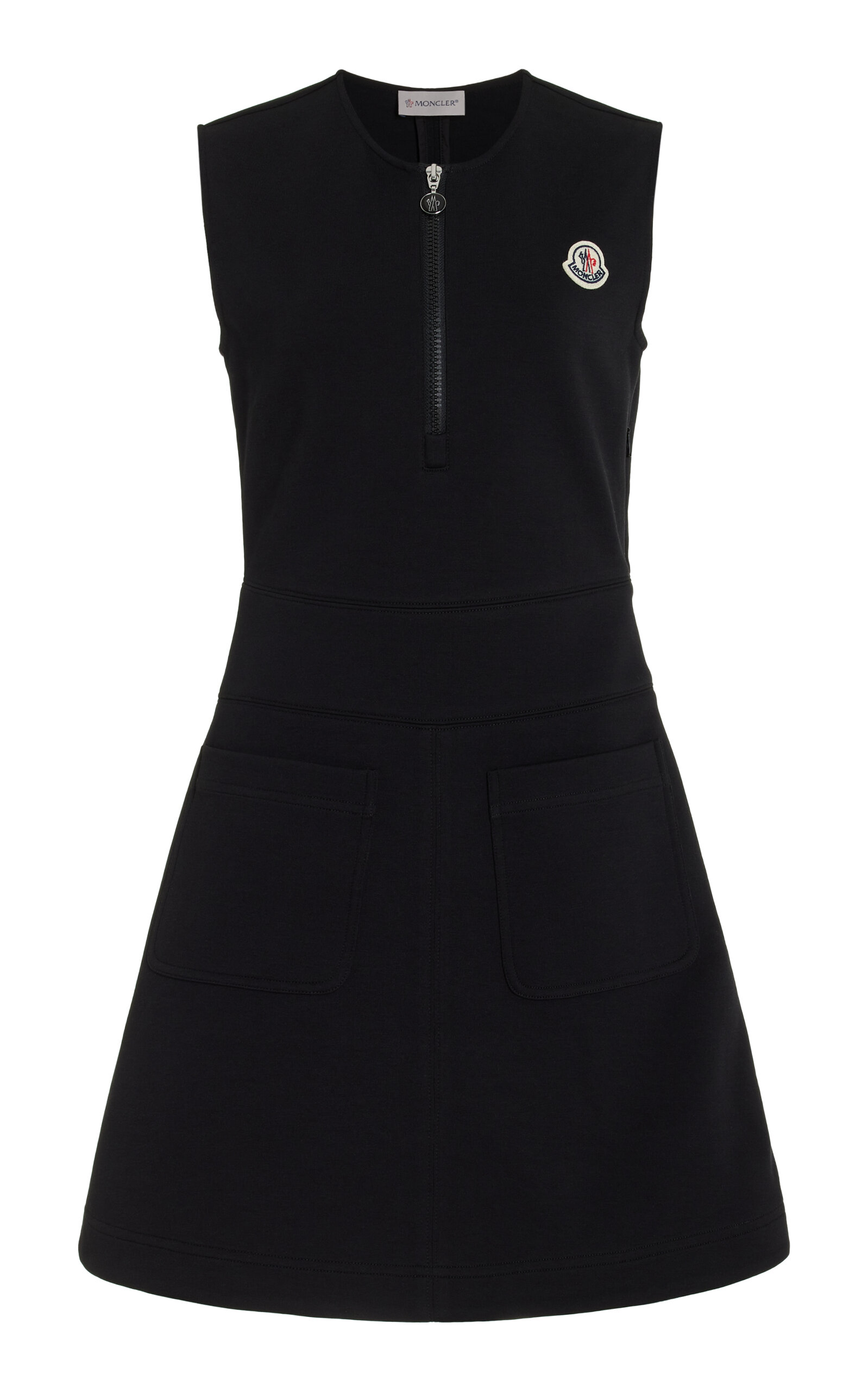 Shop Moncler Cotton-blend Mini Dress In Black