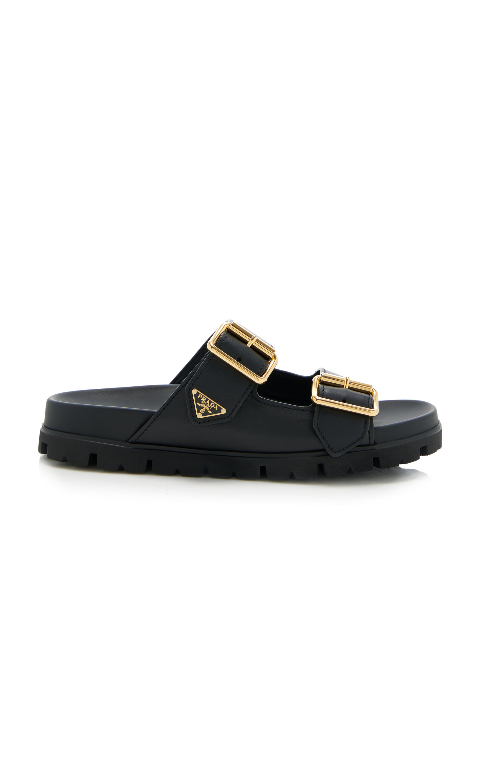 Prada - Buckle-Detailed Leather Slip-On Sandals            - Black - IT 41 - Moda Operandi