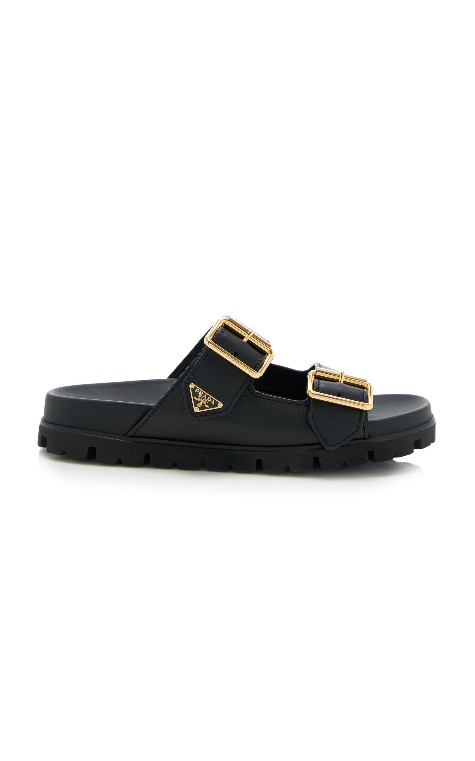 Prada Buckle-Detailed Leather Slip-On Sandals