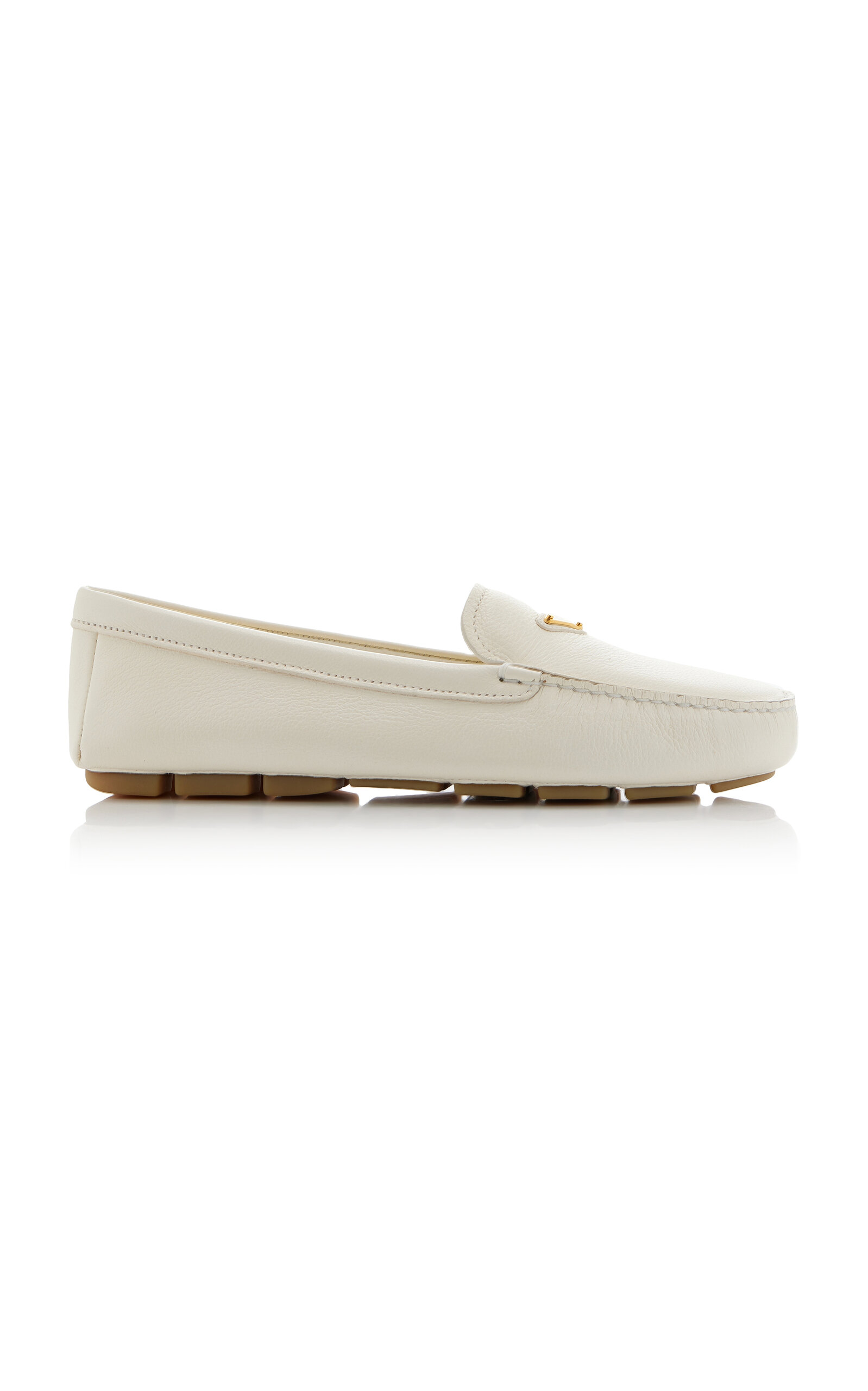 Shop Prada Leather Driving Loafers In White