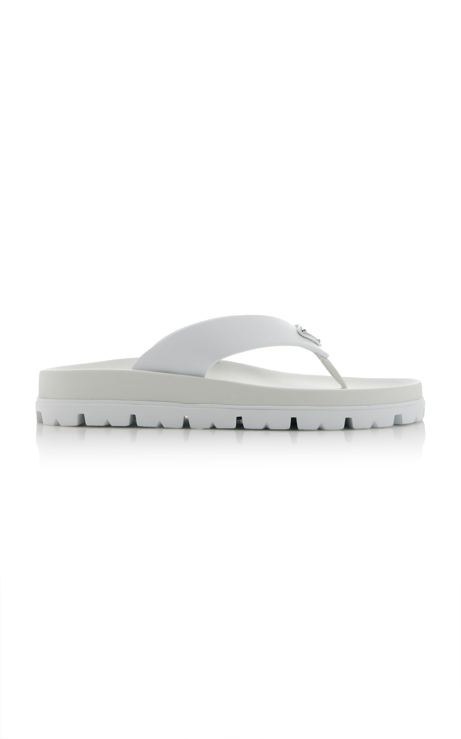 Shop Prada Leather Flip-flop Sandals In White