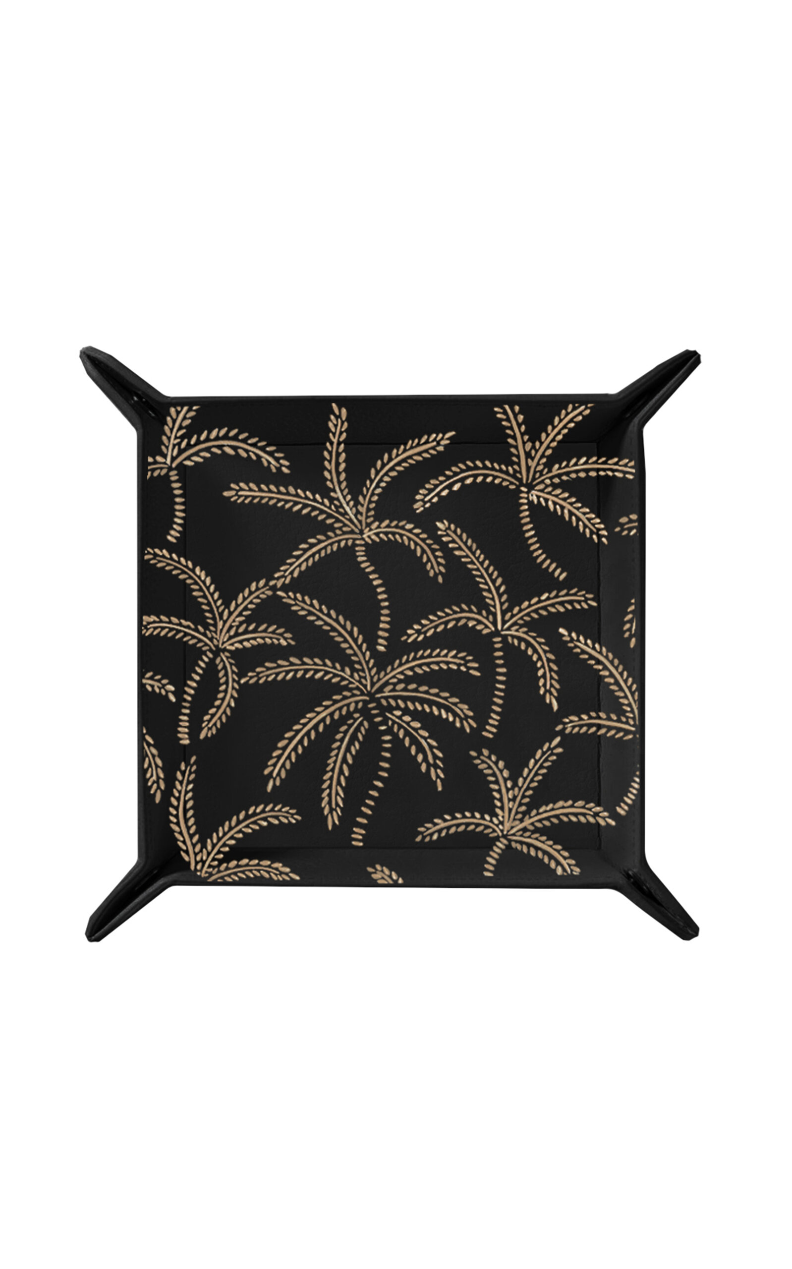 Alepel Abstract Palms Leather Tray In Black
