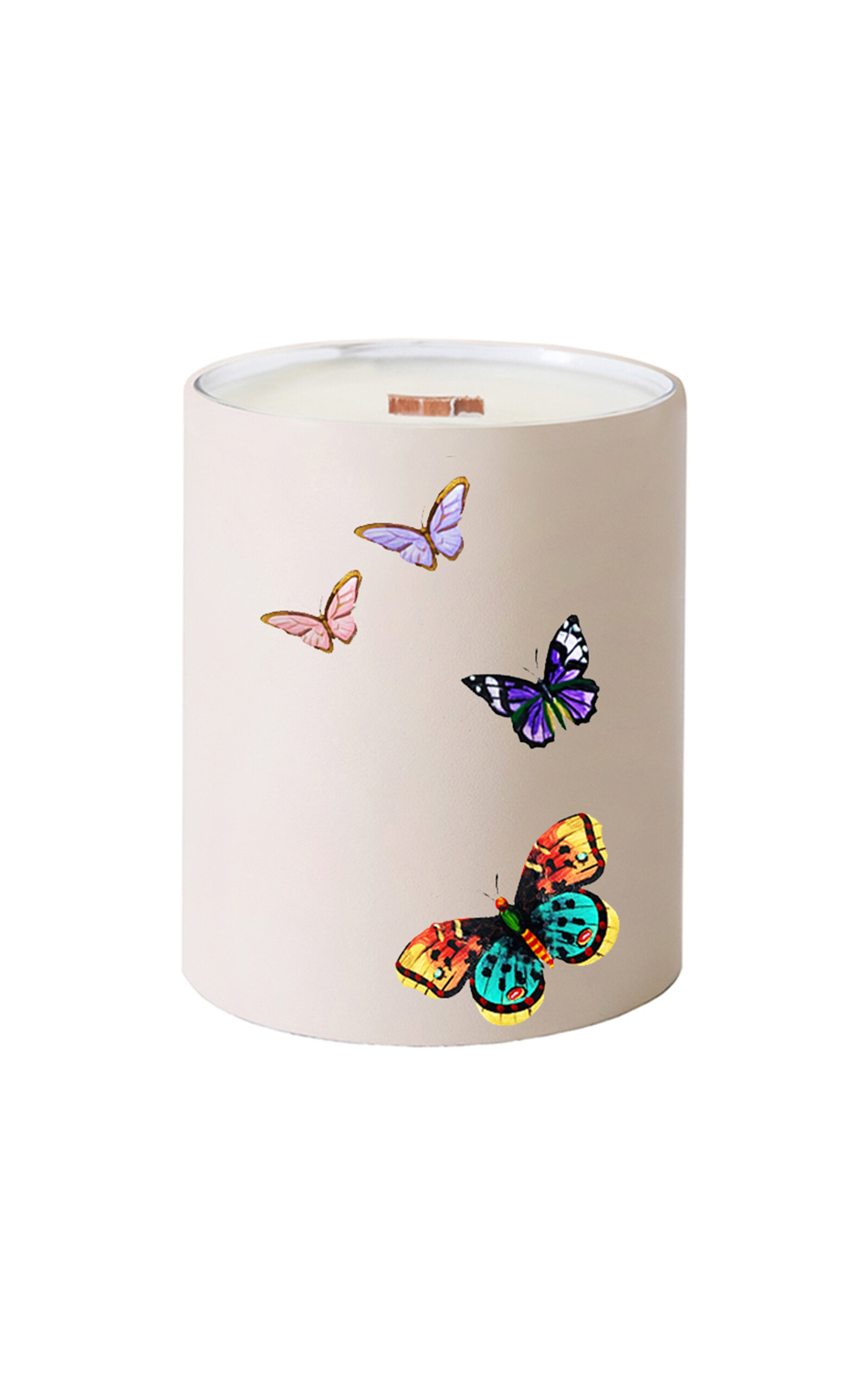 Alepel Butterflies Leather Candle Holder In Nude