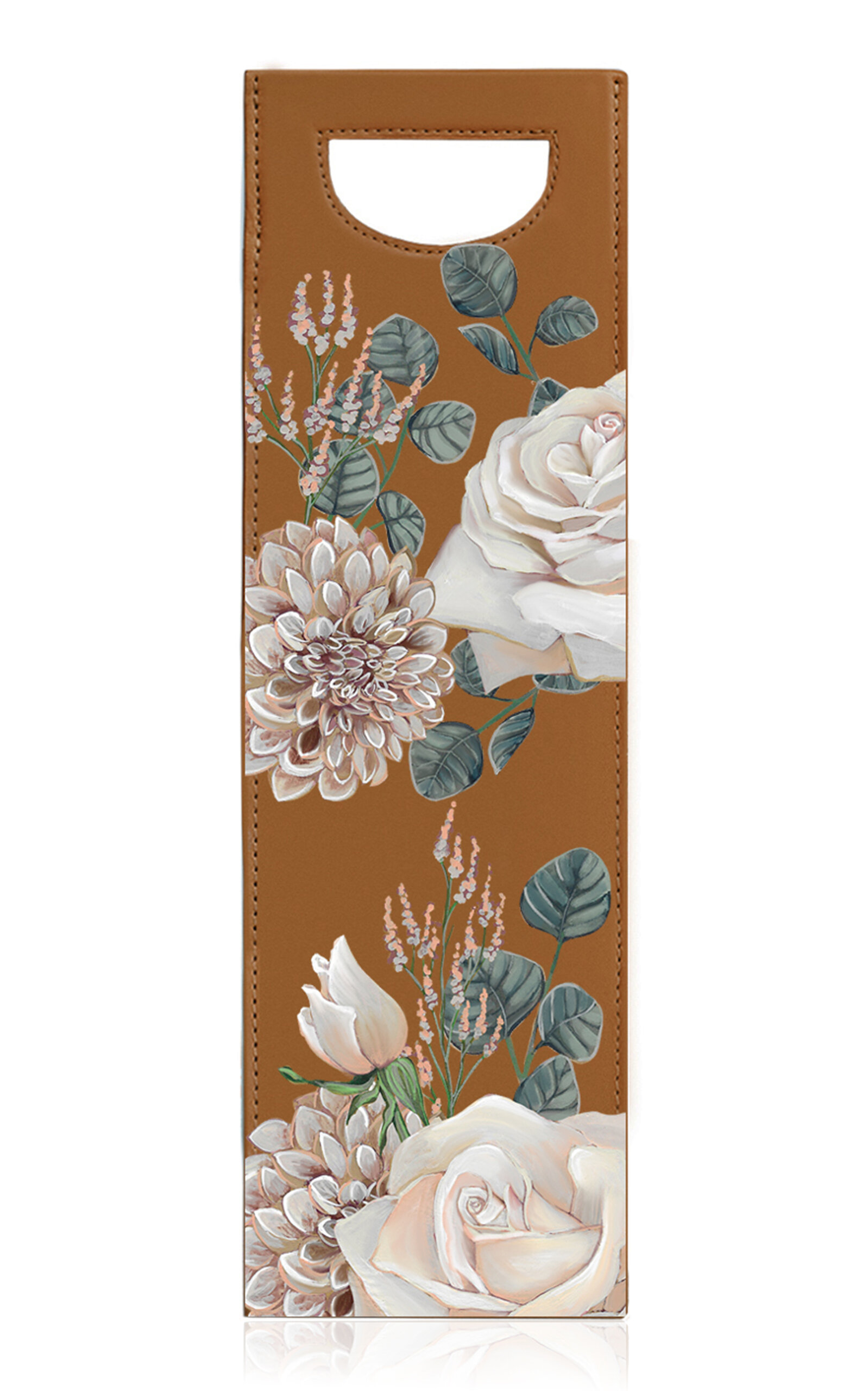 Alepel Floral Garden Leather Wine Bag In Brown
