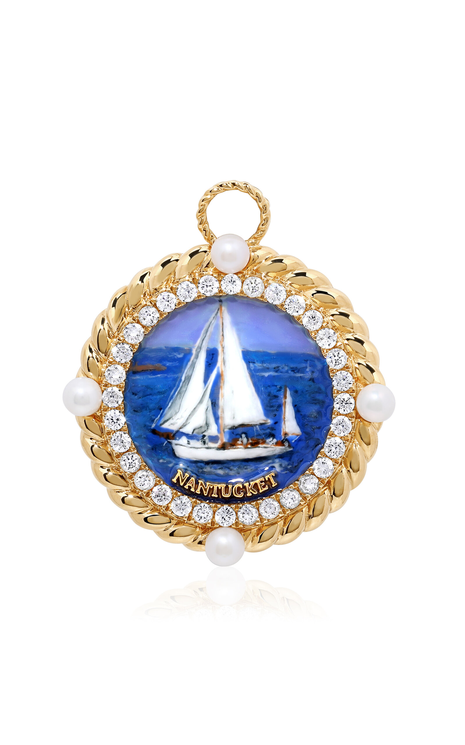 Shop Maison Tjoeng 18k Yellow Gold Postcard Pendant-nantucket In Blue