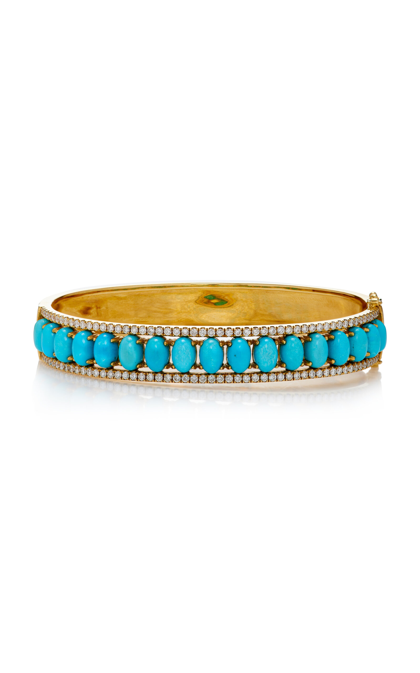 Pacific Moons 18K Yellow Gold Diamond; Turquoise Bangle