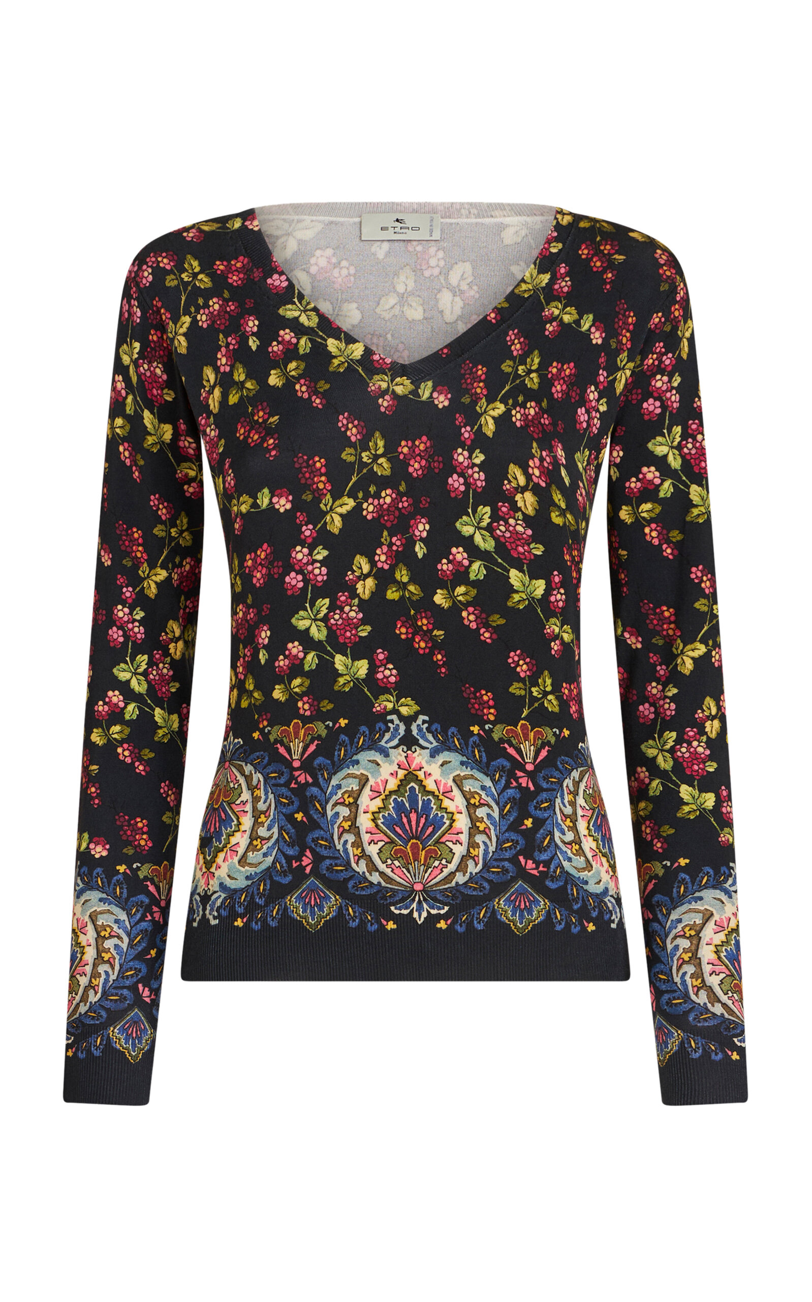 Etro Floral Patterned V-neck Knitted Top In Navy