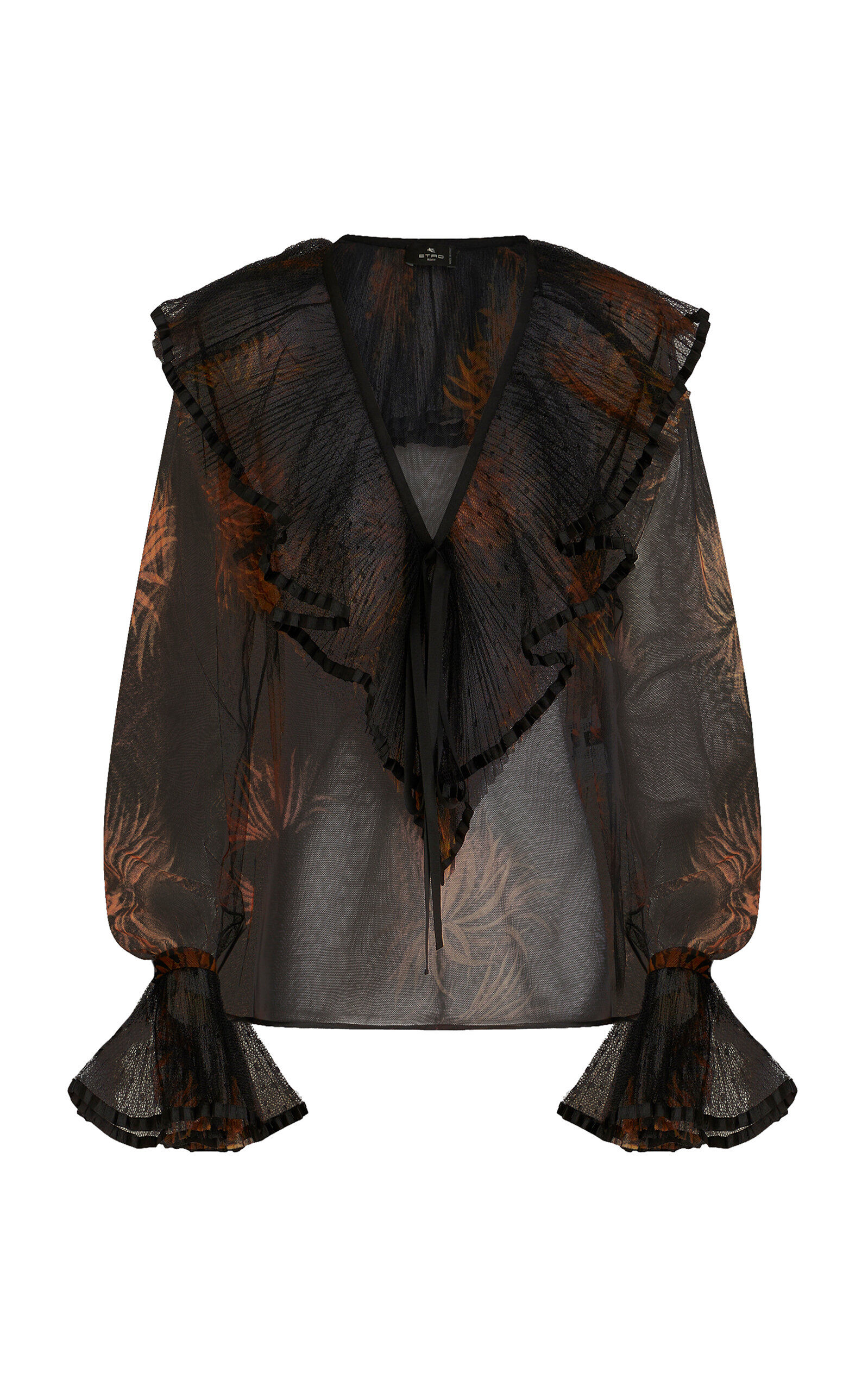 Etro Dahlia Sheer Blouse With Ruffle Details In Black
