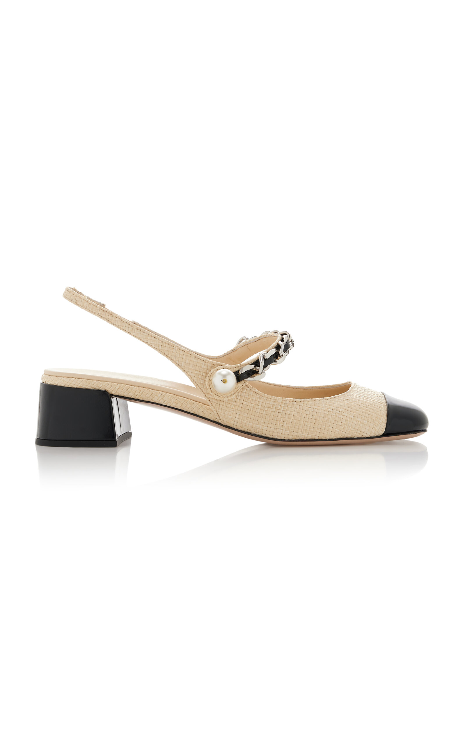 Miu Miu Leather-Trimmed Raffia Slingback Mary Janes