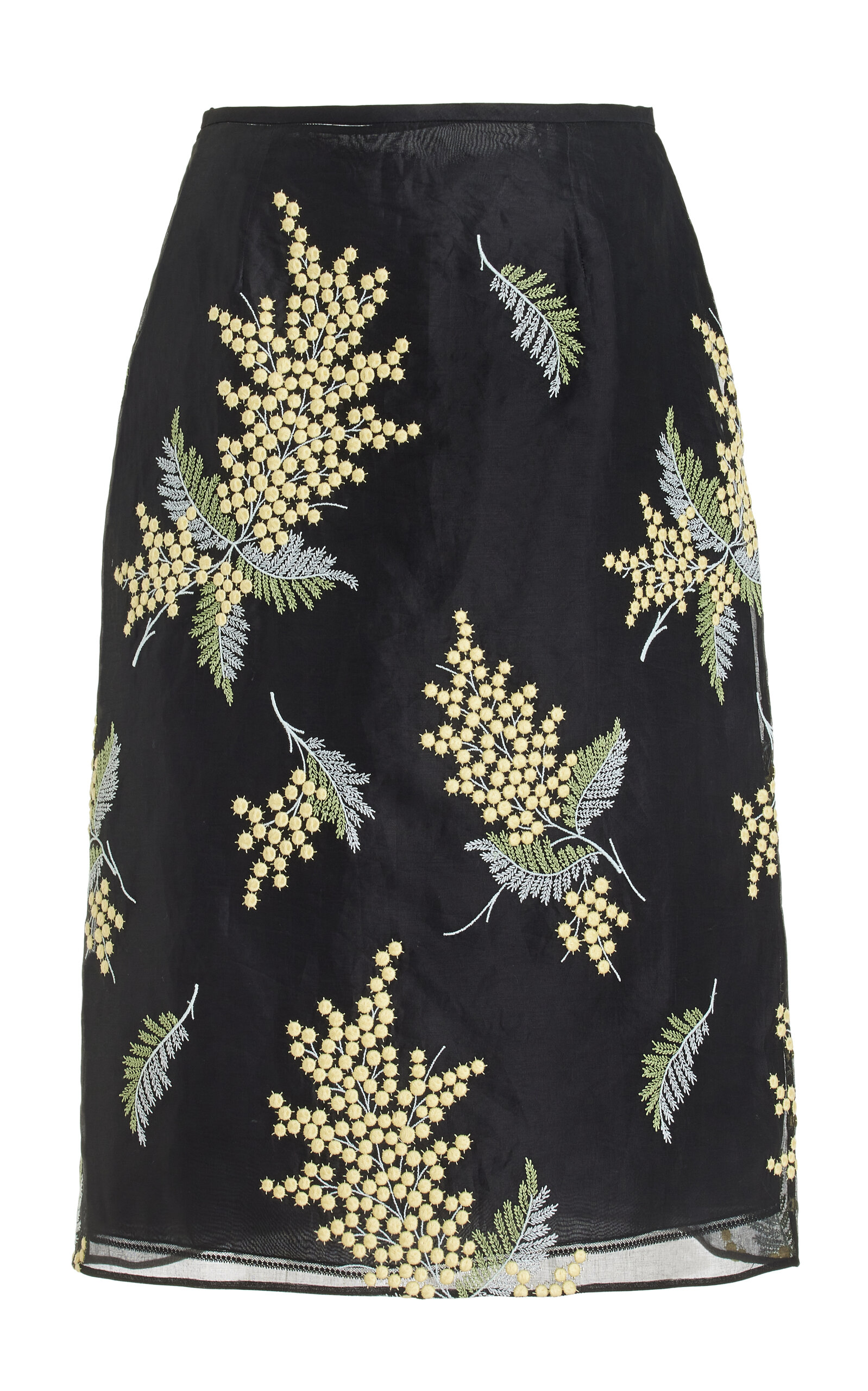 Shop Prada Embroidered Cotton Midi Skirt In Black