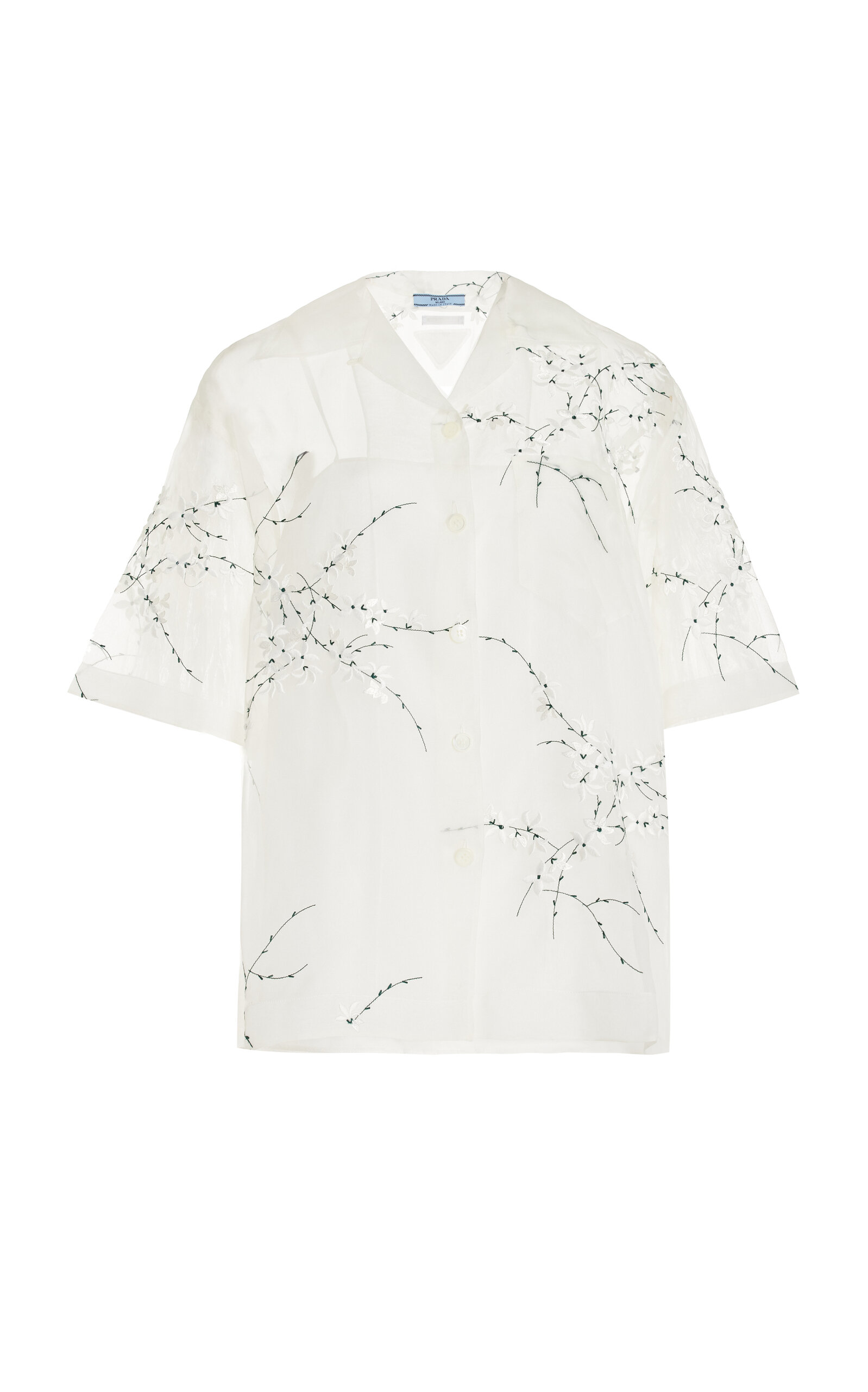 Shop Prada Embroidered Silk-cotton Shirt In White