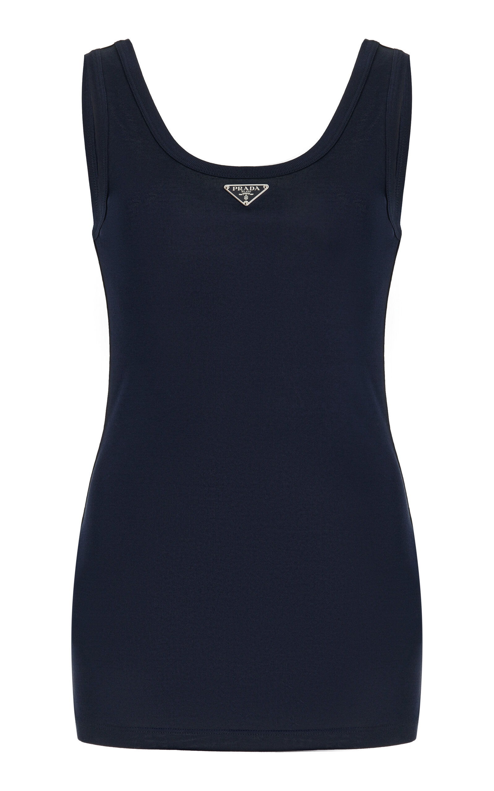 Prada Logo-detailed Cotton Tank Top In Navy