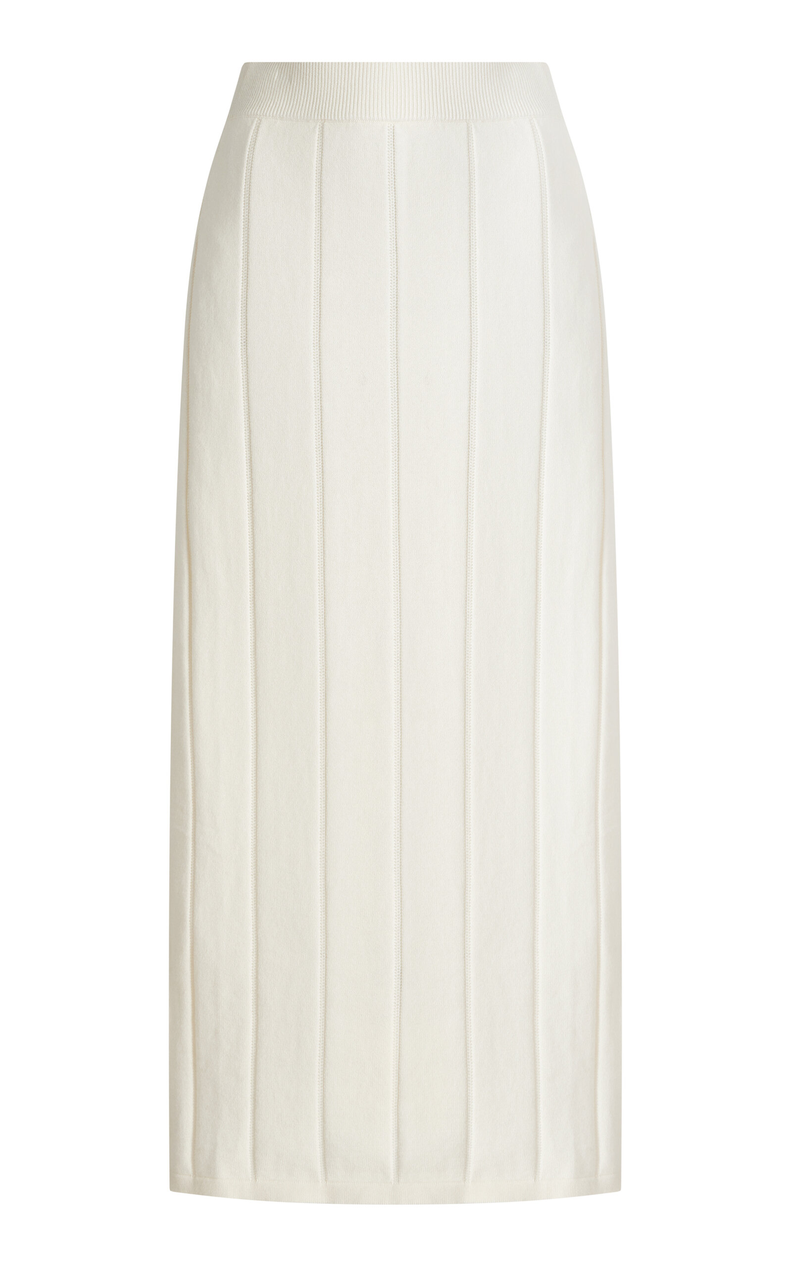 Shop Yaitte Cotton-cashmere Knit Midi Column Skirt In Off-white