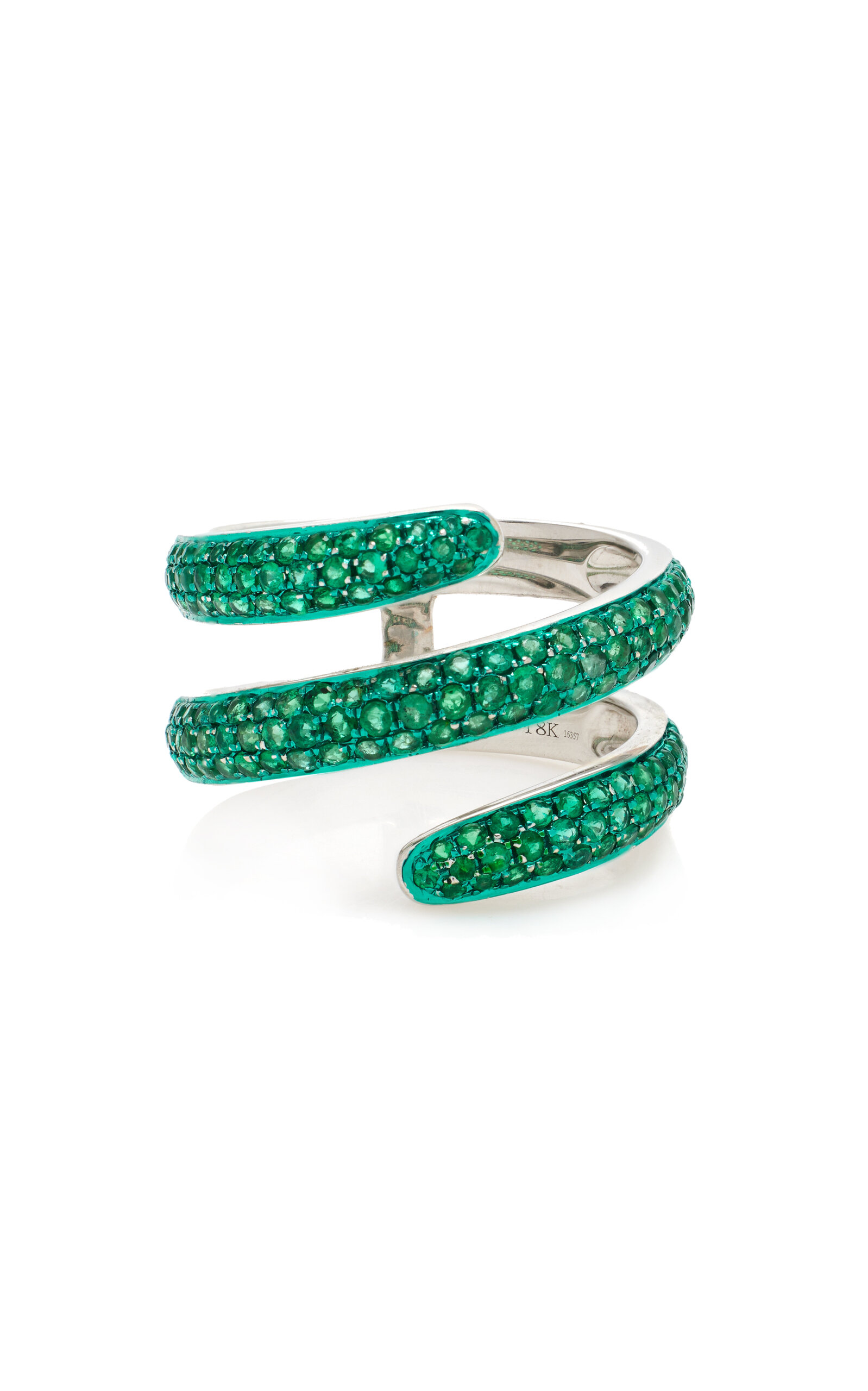 Graziela 18k White Gold; Green-rhodium Emerald Coil Ring