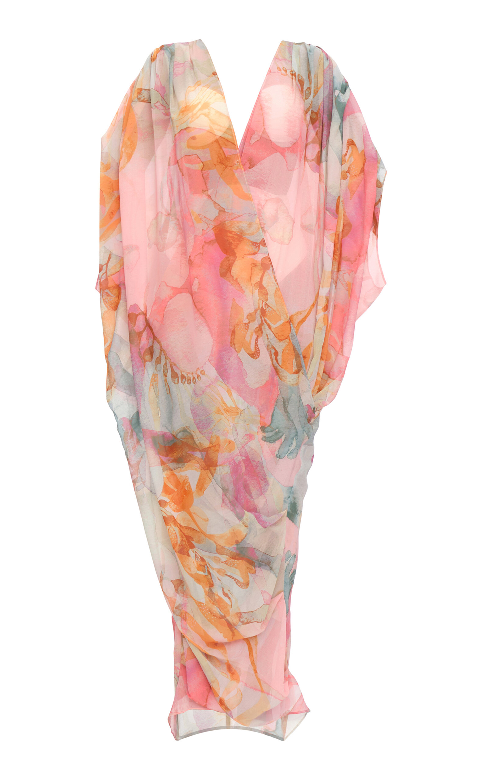 Andrea Iyamah Women's Adi Draped Printed Chiffon-mesh Kaftan In Multi