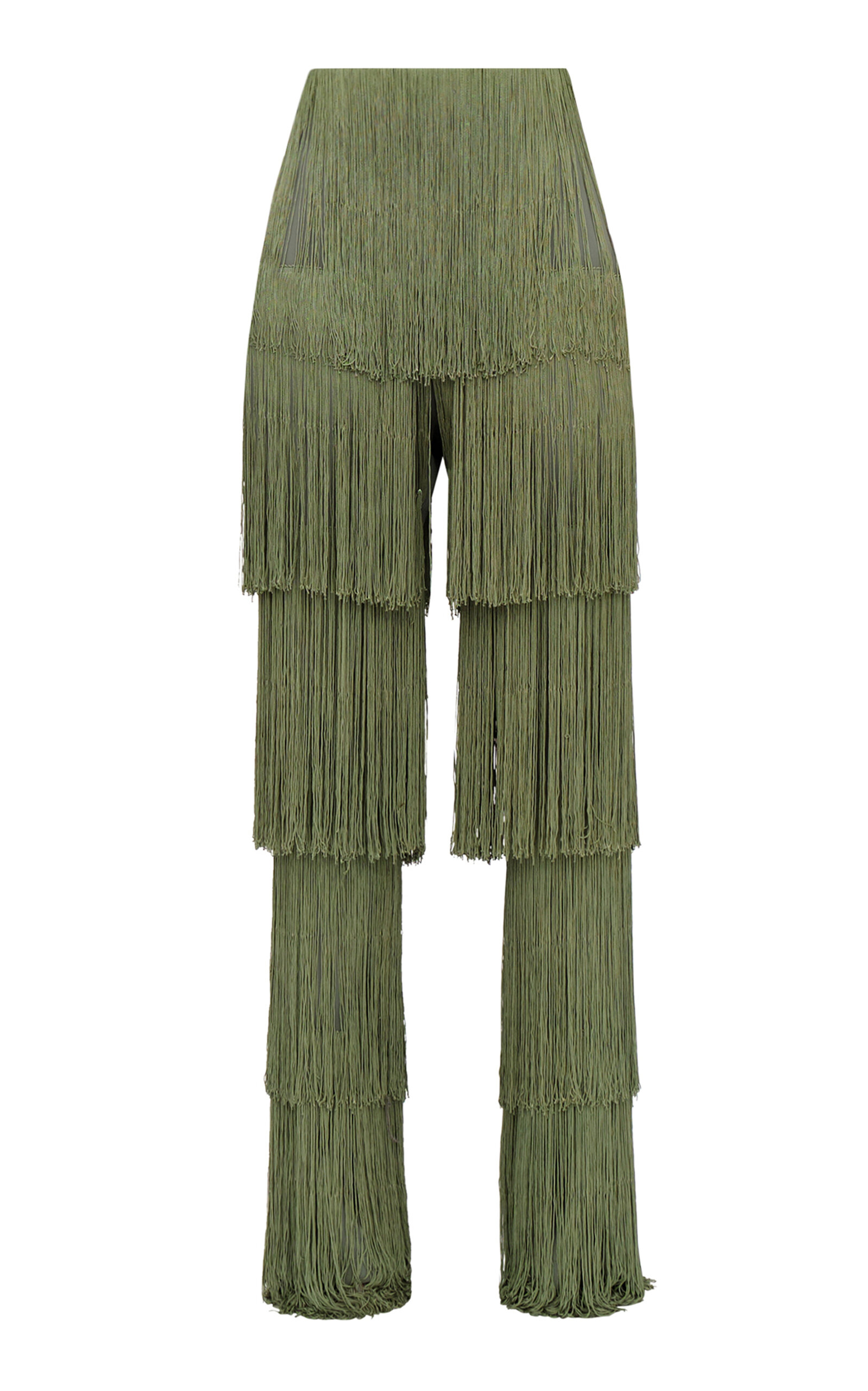 Andrea Iyamah Obi Fringed Pants In Green