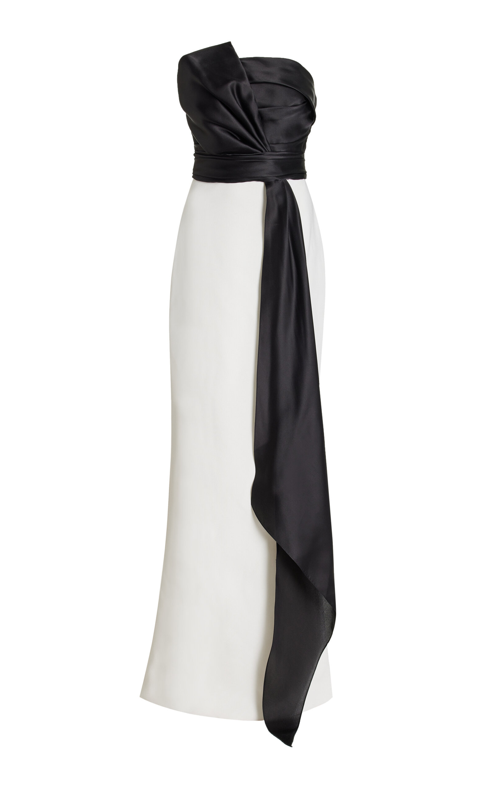 Shop Marchesa Exclusive Draped Two-tone Silk Gown In Black,white