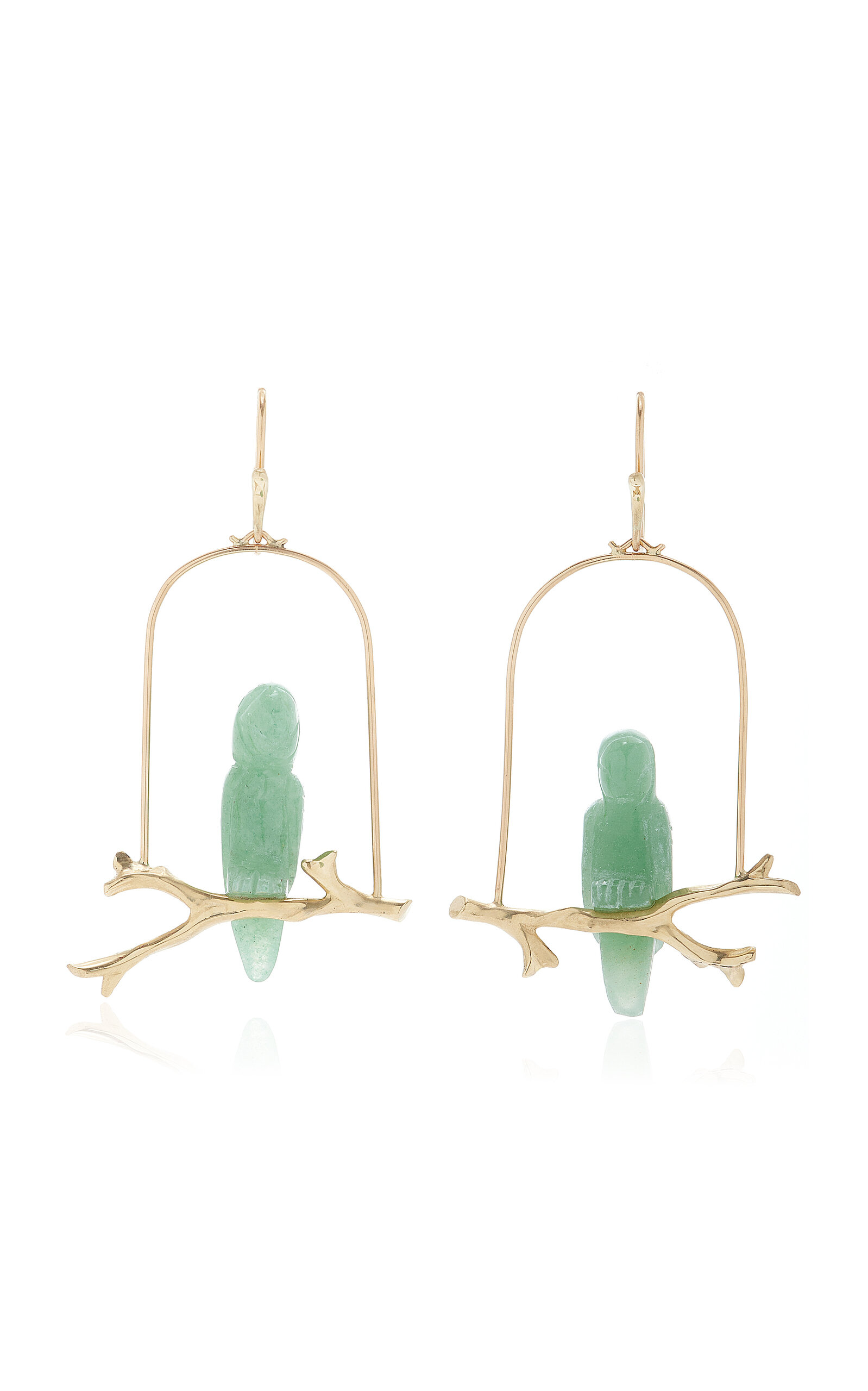 Amazon Parrot 14K Yellow Gold Aventurine Earrings