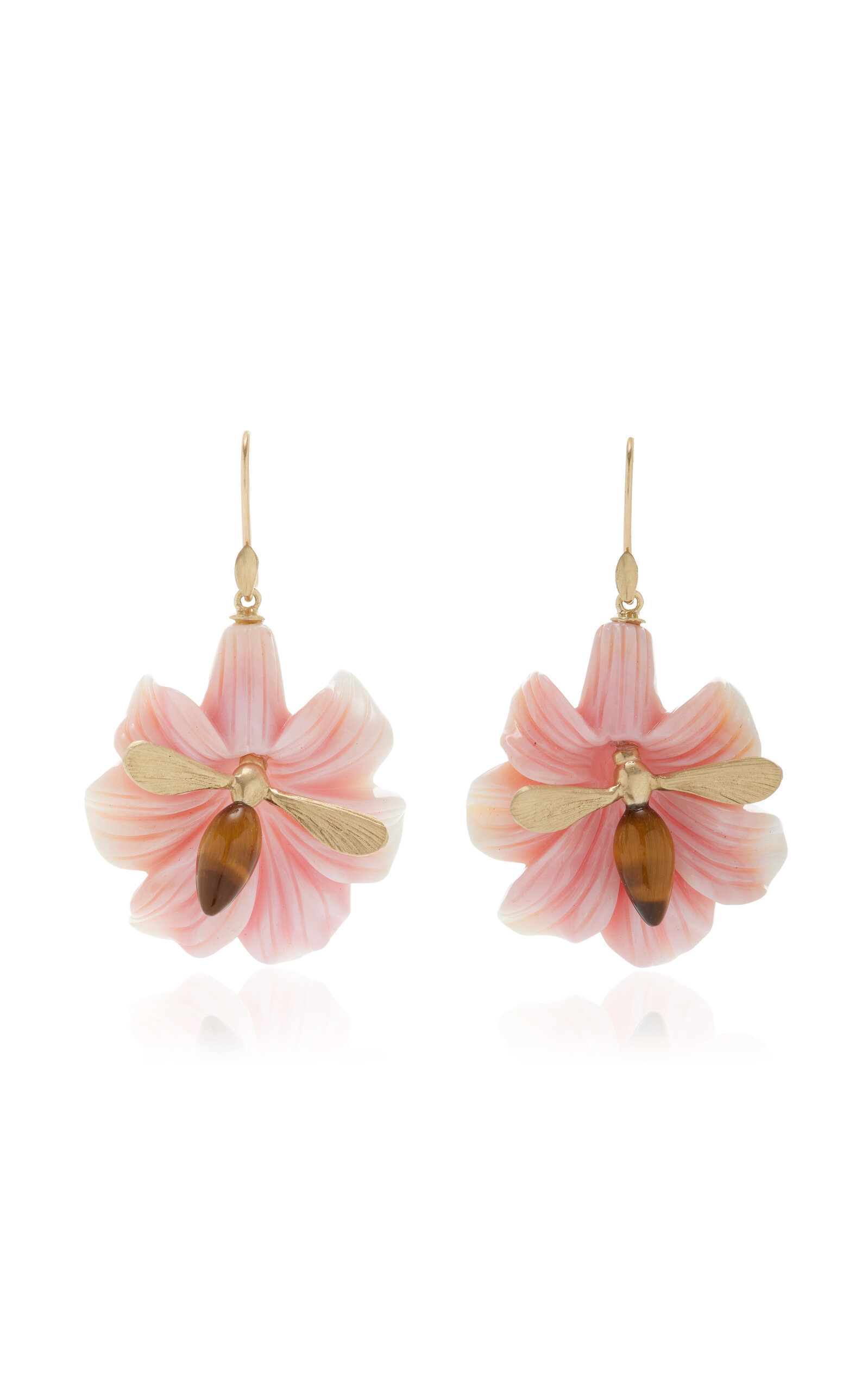 Annette Ferdinandsen Pollinator 14k Yellow Gold Conch; Tiger's Eye Earrings In Pink