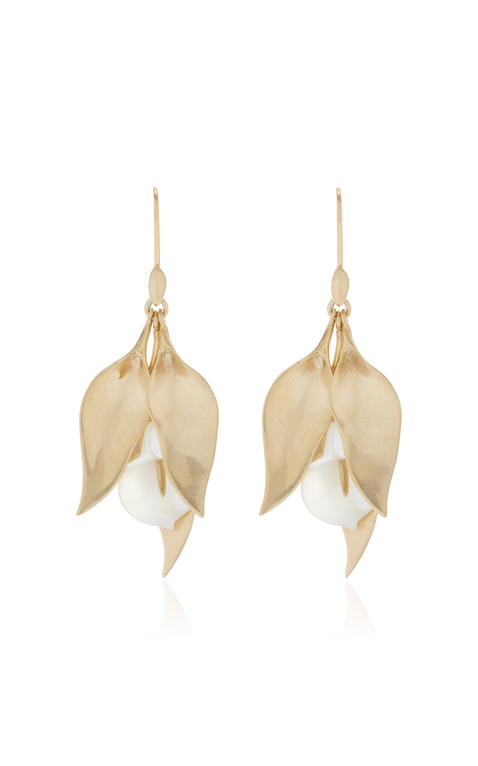 Annette Ferdinandsen Cala Lily 14k Yellow Gold Mother-of-pearl Earrings In White