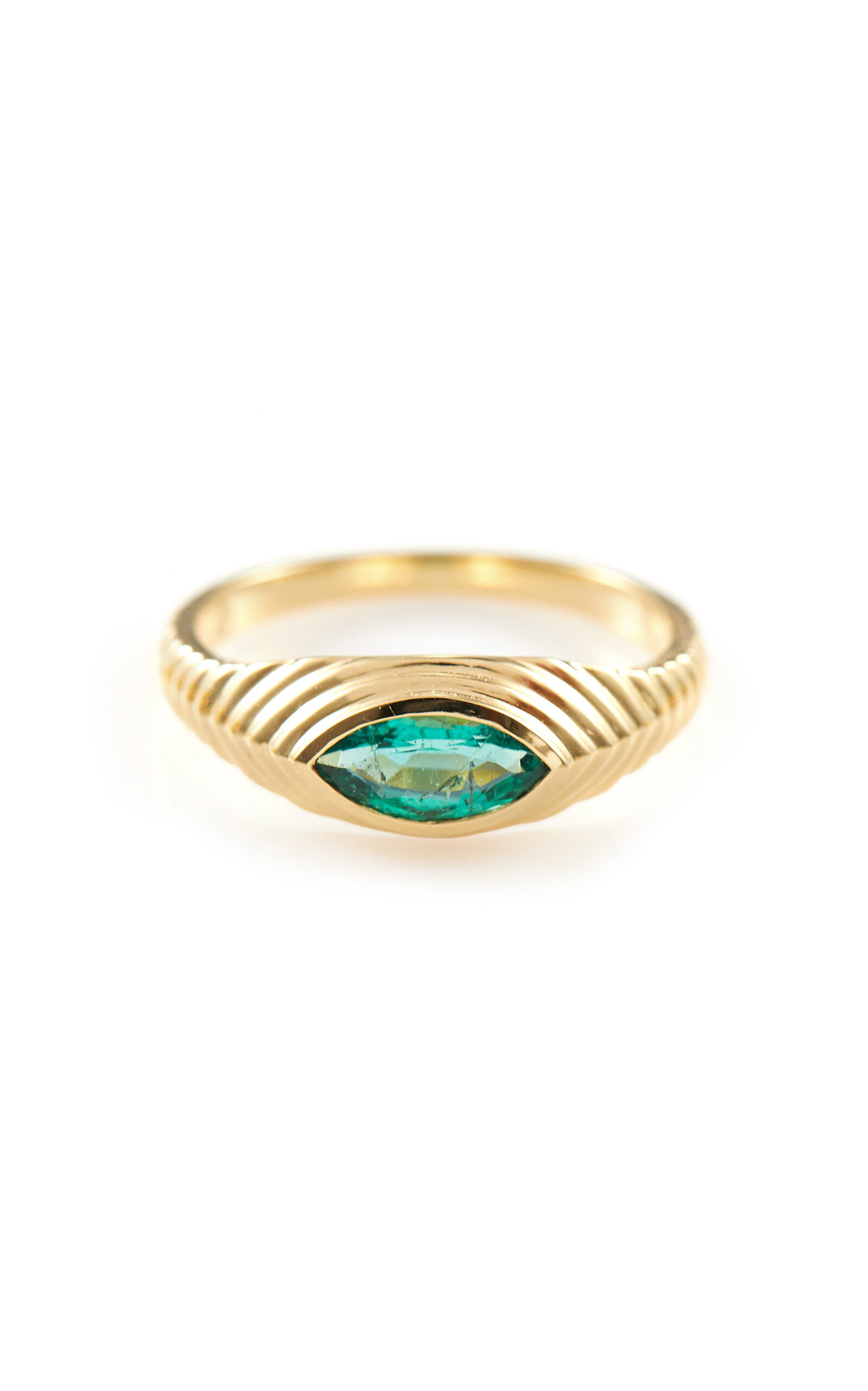 18K Yellow Gold Emerald Pyramid Eye Ring