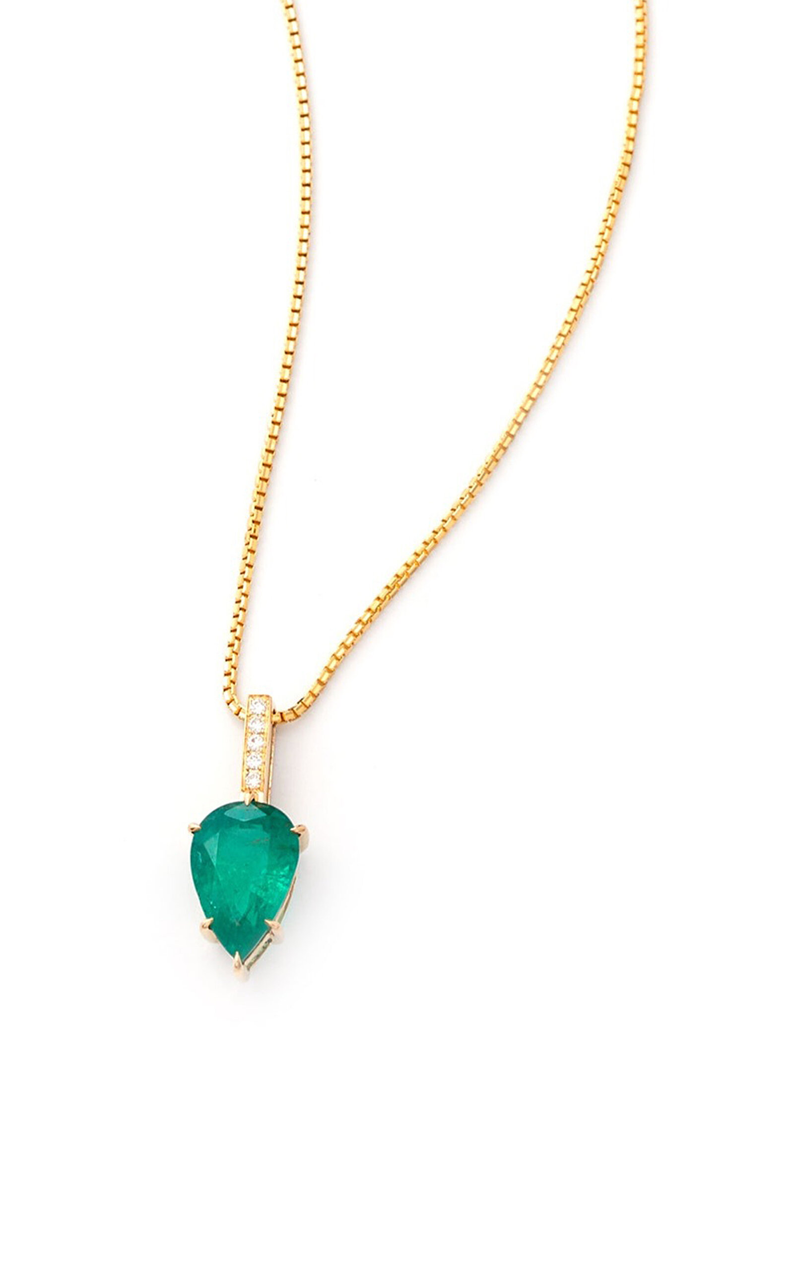 18K Yellow Gold Emerald And Diamond Arrow Necklace