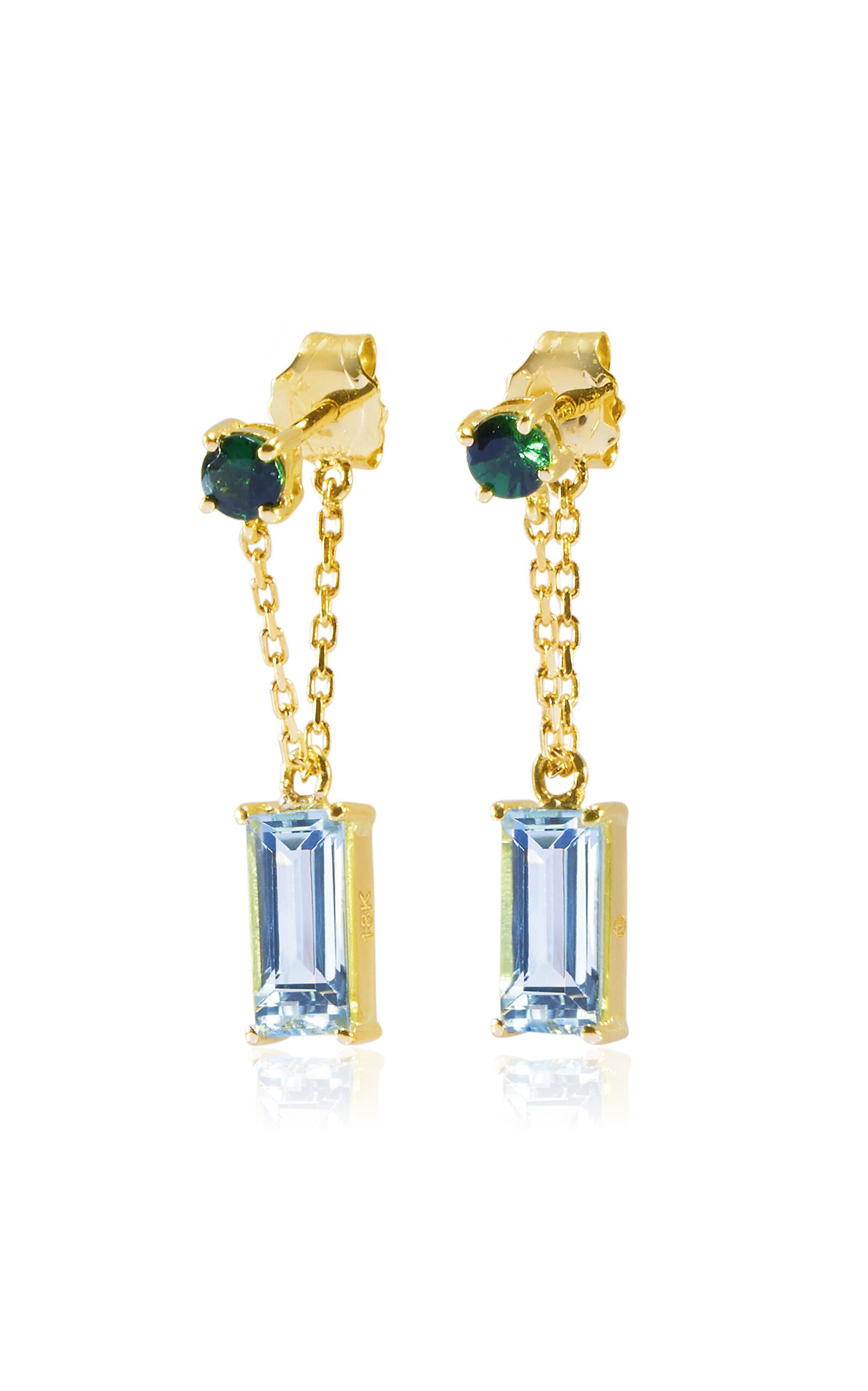 Yi Collection 18k Yellow Gold Tsavorite And Aquamarine Chain Earrings In Blue