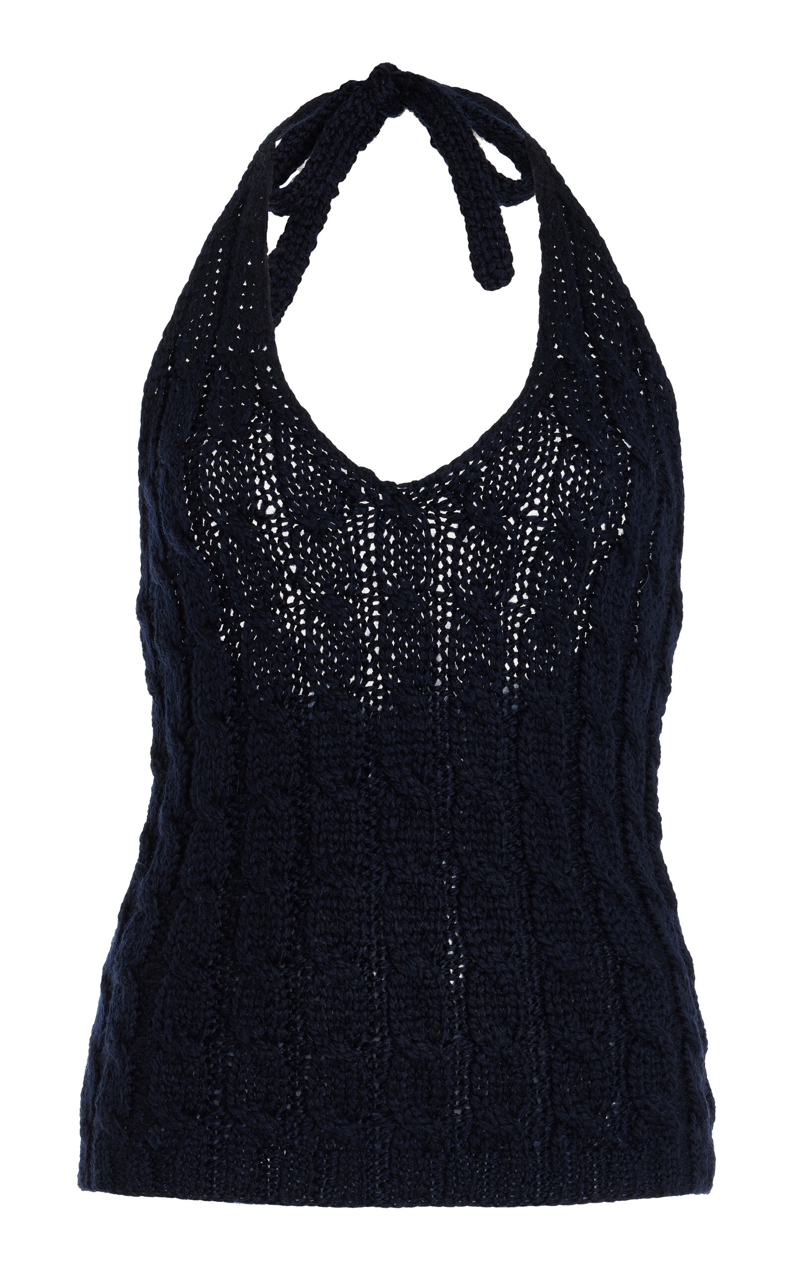 Shop Prada Cotone Knit Wool Halter Top In Blue