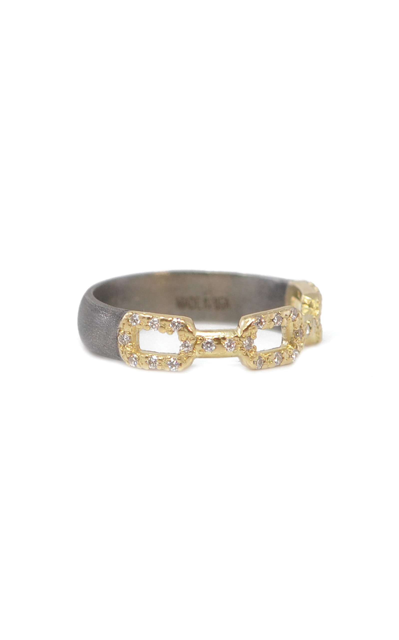 18K Yellow Gold; Sterling Silver Diamond Paperclip Ring