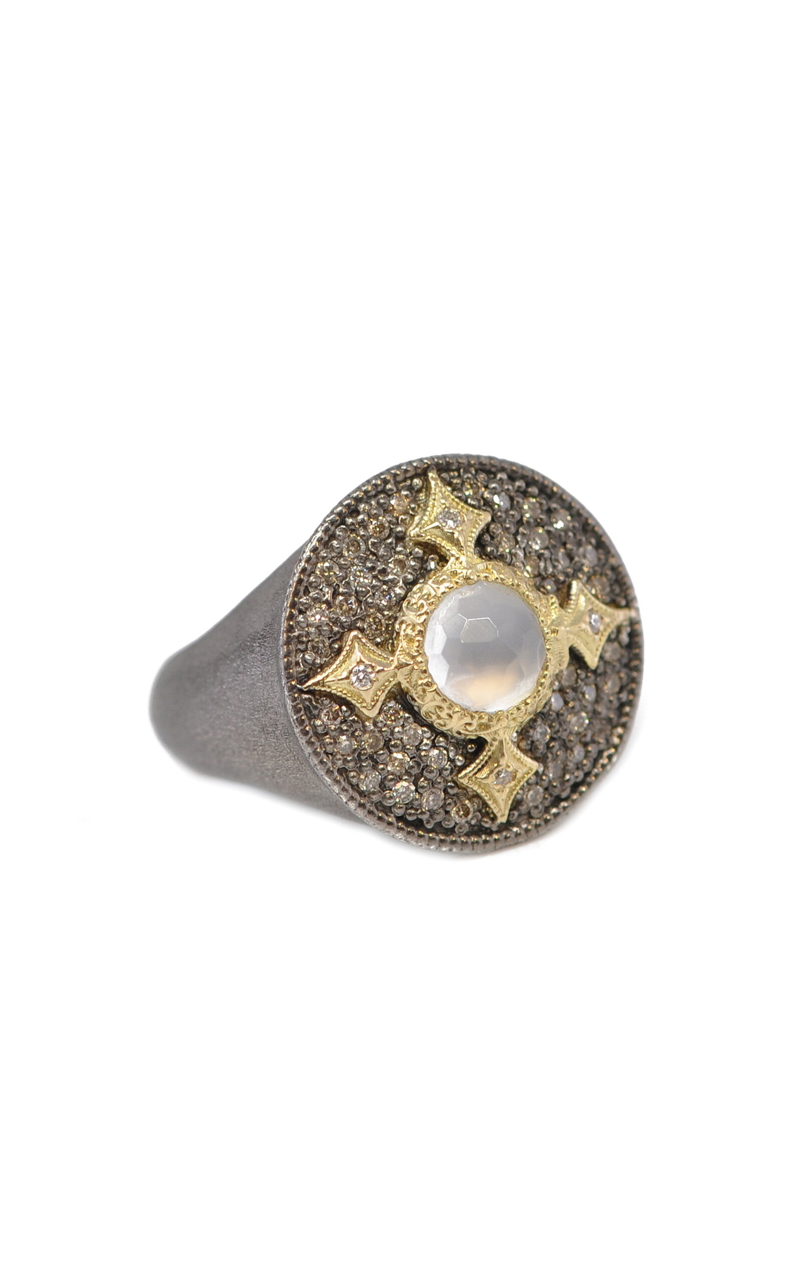 ARMENTA CRIVELLI 18K YELLOW GOLD; STERLING SILVER CHALCEDONY SIGNET RING