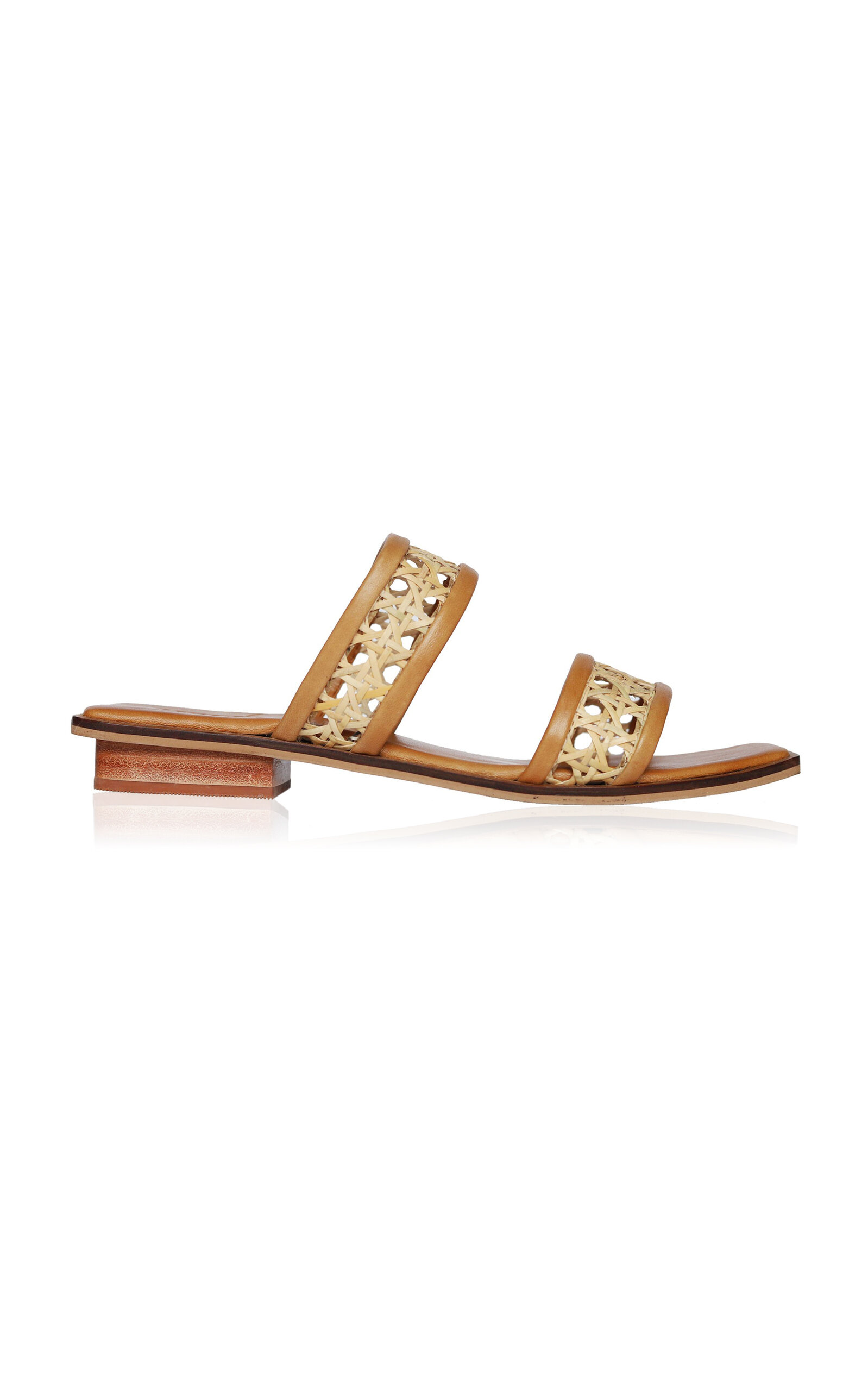 Paloma Leather-Trimmed Rattan Slides