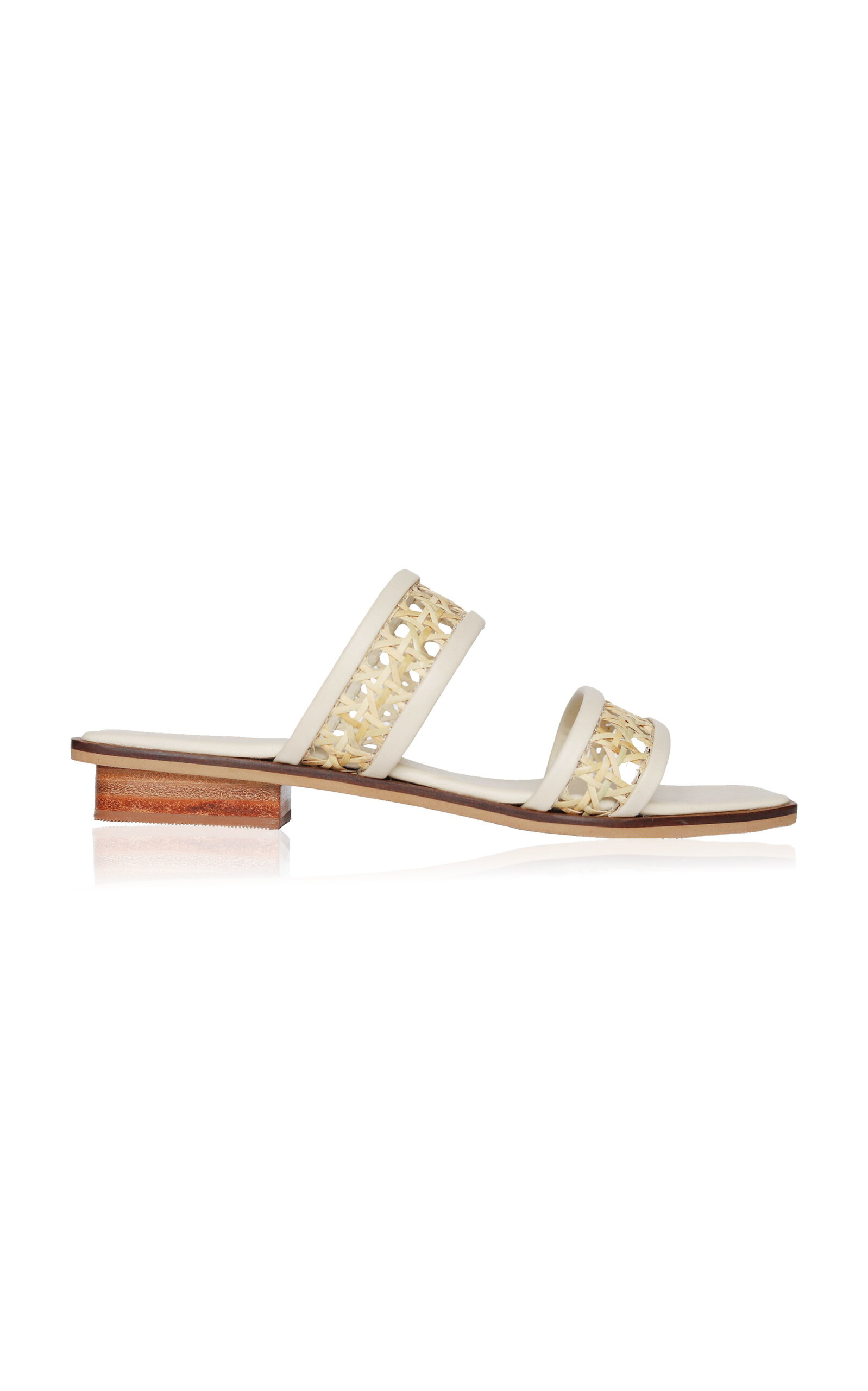 Paloma Leather-Trimmed Rattan Slides