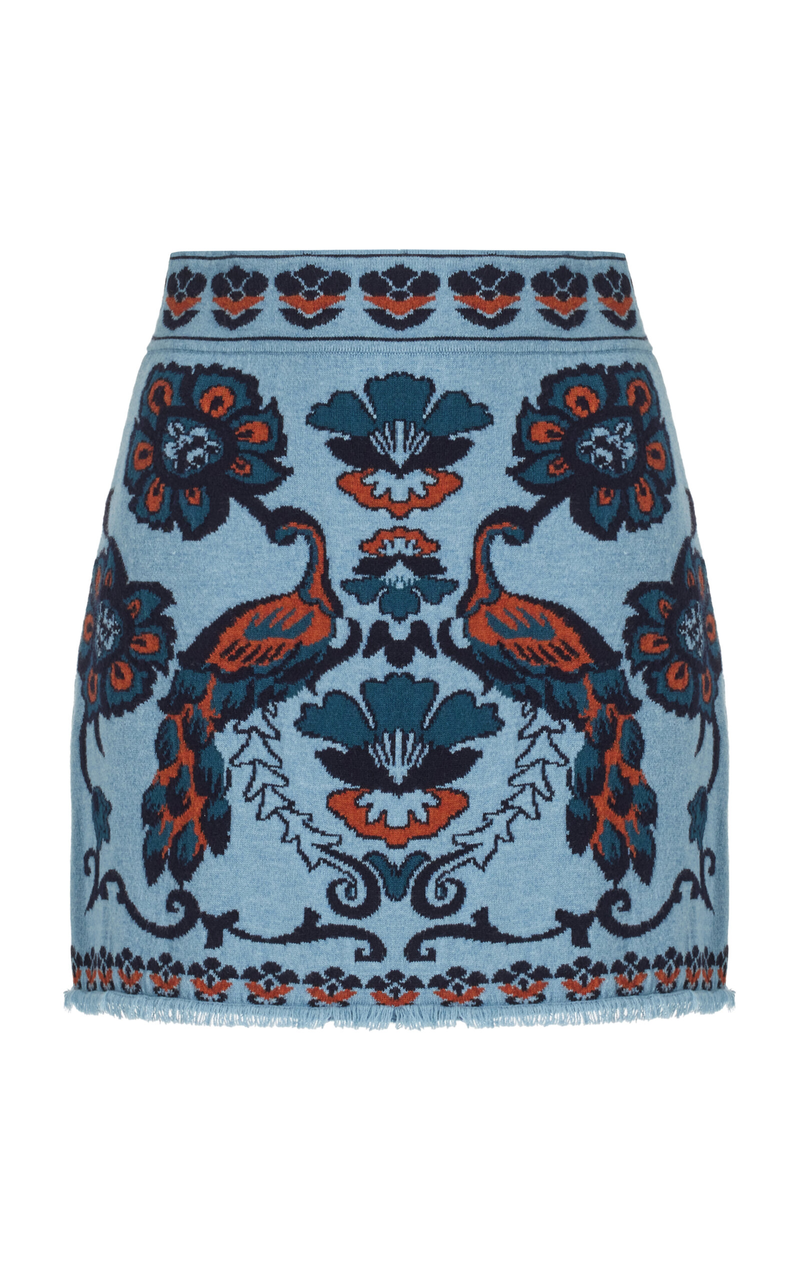 Cara Cara Lindy Jacquard Knit Wool-blend Mini Skirt In Peacock Subtle Bl
